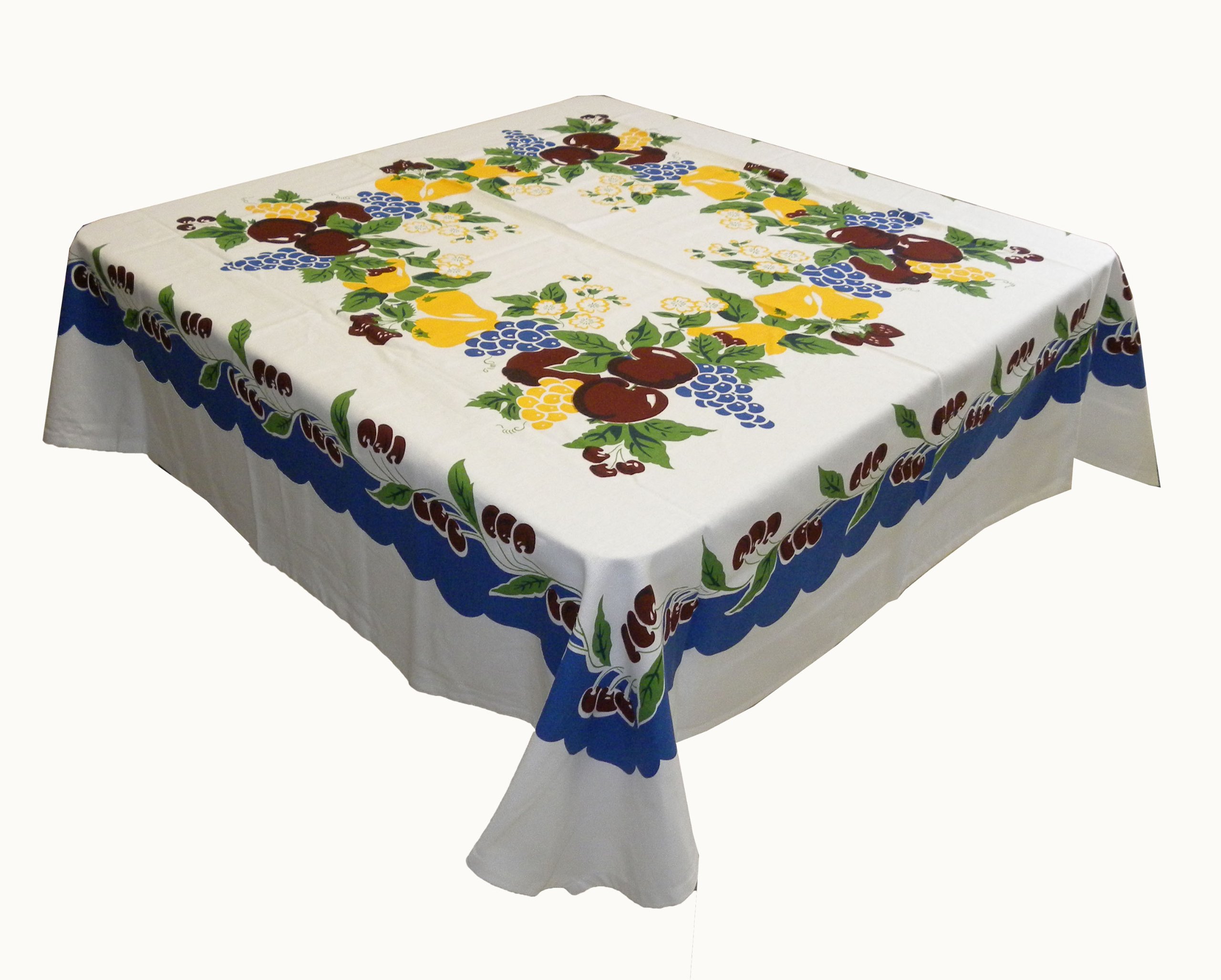 Vintage Cherries Tablecloth Cotton with Blue Border