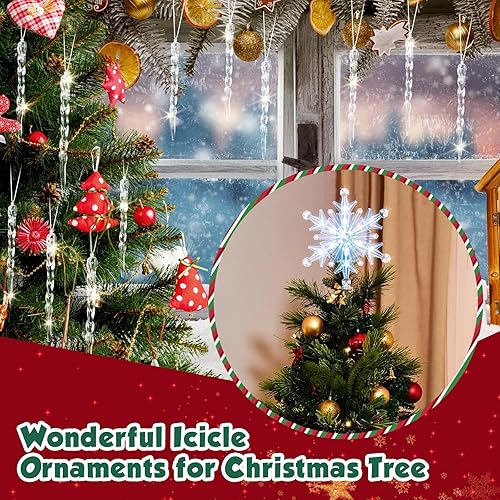 Miniatura 6 de 13 piezas de decoración de árbol de Navidad con forma de copo de nieve con luz LED colgante, adornos de árbol de Navidad, suministros de decoración
