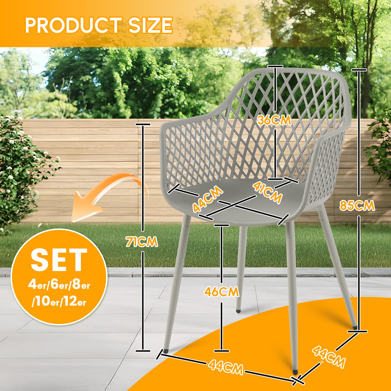 buybyroom Lot de 6 chaises de Jardin avec accoudoirs, Fauteuil Lounge - Chaises de Jardin - Charge maximale : 120 kg - Gris