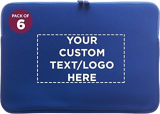 6 Santana Neoprene Laptop Sleeves Set - Customizable Text, Logo - Zipper Closure, Lightweight, Durable, Party Favor - Blue