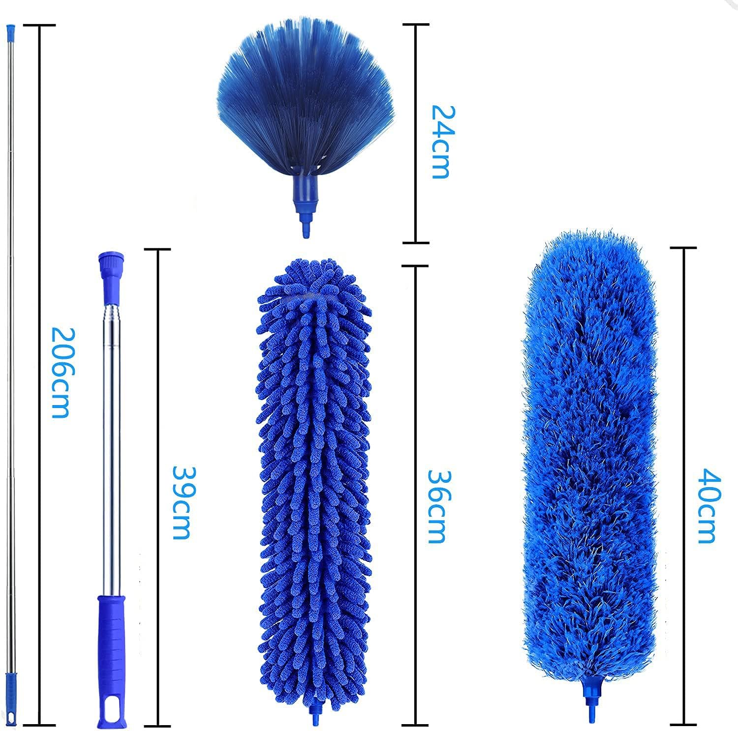 HEOATH Microfiber Feather Duster, 4PCS High Reach Dusting Kit with Extension Pole(30-100inch), Microfiber Feather Dusters, Crevice Brush, Chenille Ceiling Fan Duster, Non-Scratch, Bendable, Washable