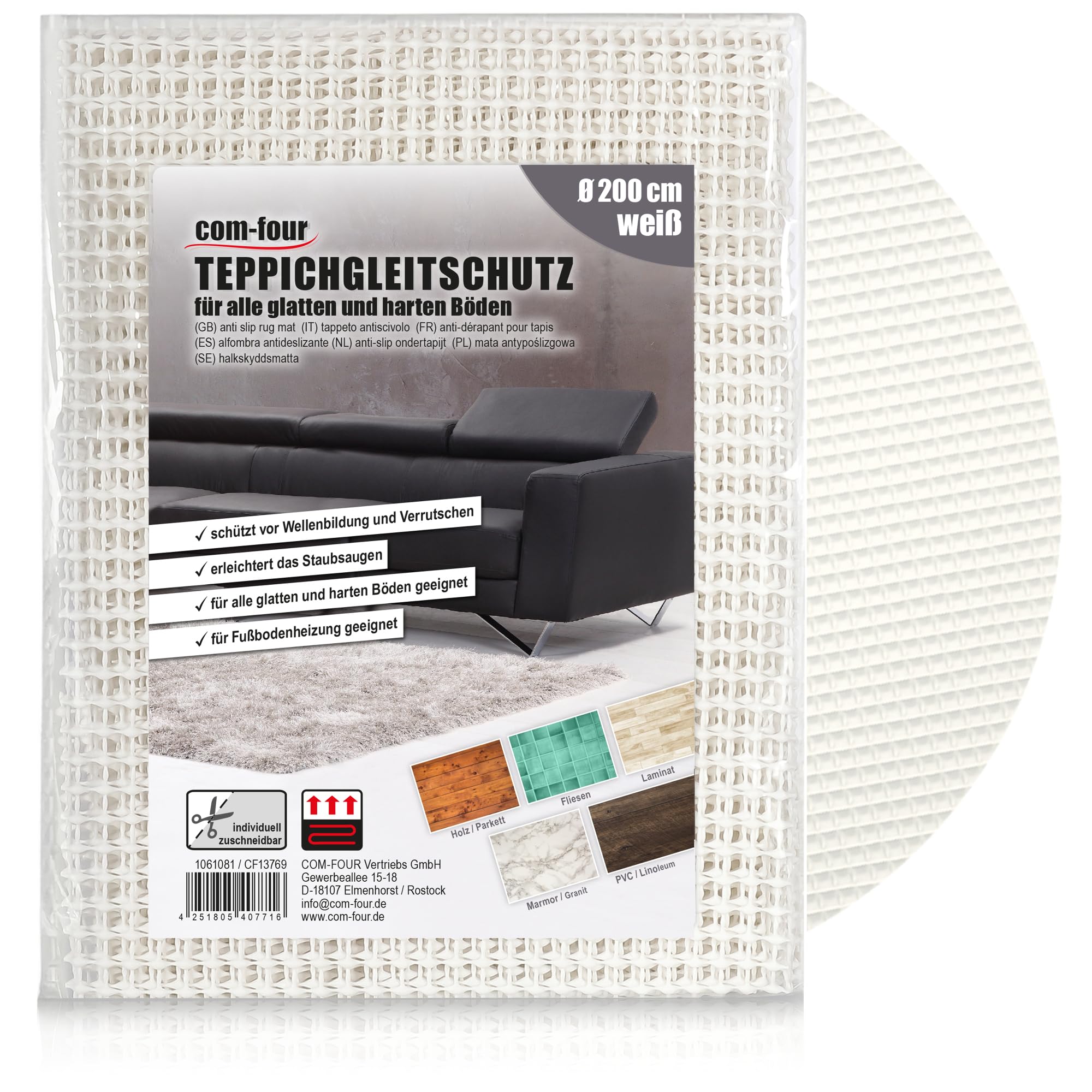 COM-FOUR® Antislipmat voor tapijten - Ondertapijt 200 cm - Tapijtstopper - Antislipmat in wit - Snijbare lademat