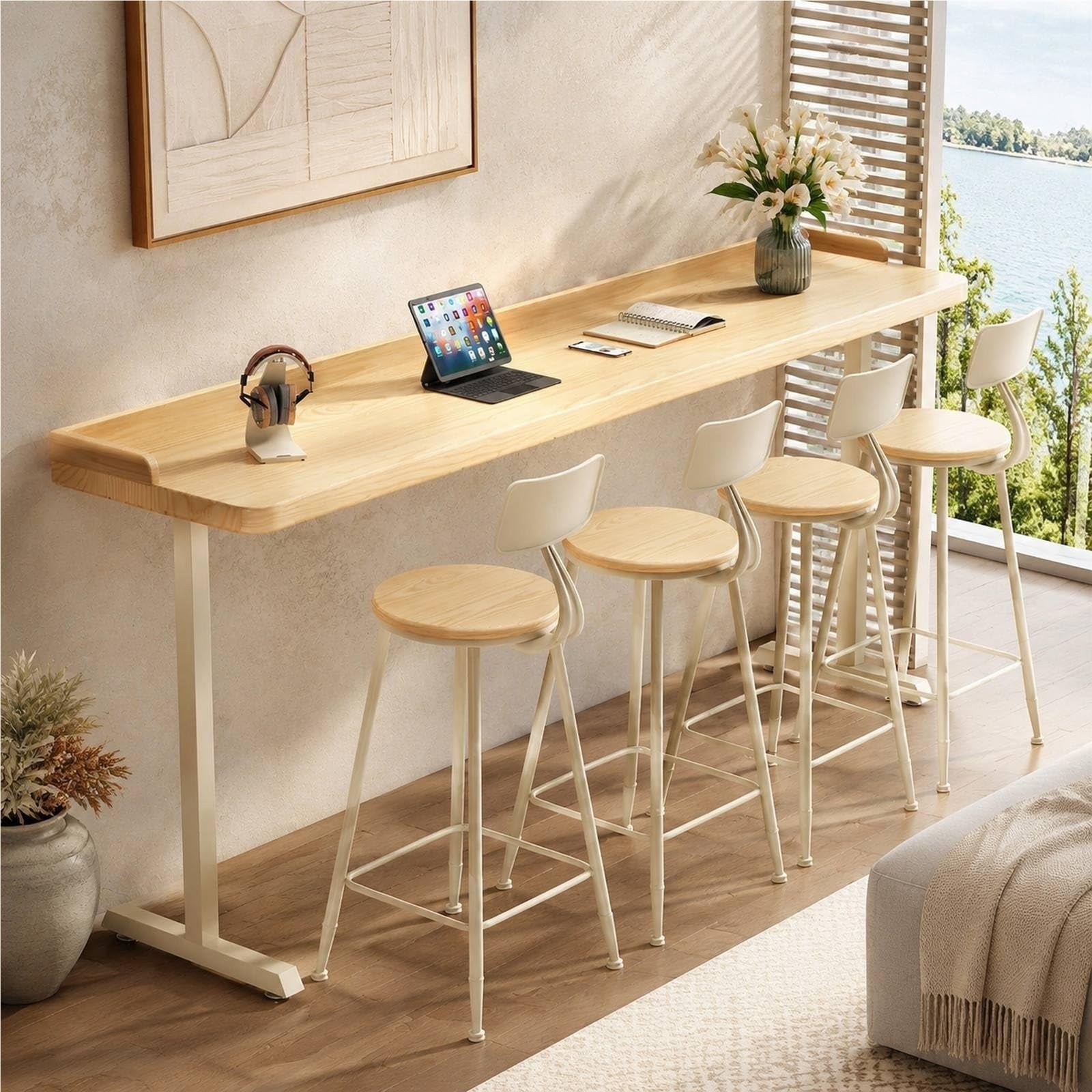 Table Haute en Bois, Comptoir De Bar Industriel, Mange-Debout Rectangulaire