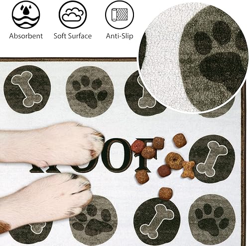 Miniatura 3 de Yinuomo Tapete de alimentación para perros, absorbente de agua, mantel individual antideslizante para mascotas, cuenco y agua, lavable a máquina