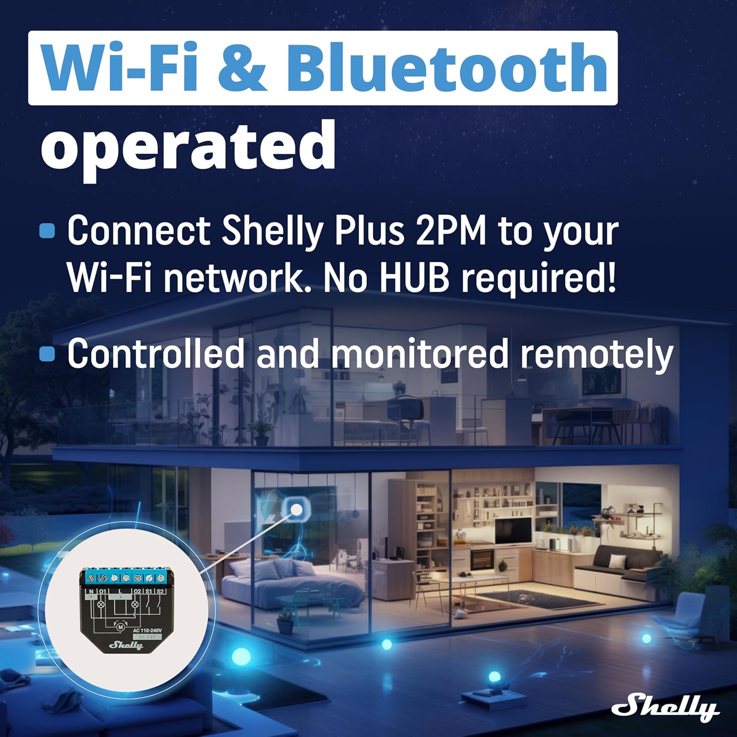 Shelly Plus 2PM - Set di 4 interruttori a doppio relè Smart Home, controllo digitale tramite App gratuita e Wi-Fi, funziona con Alexa e Google Home, per porte del garage e tapparelle 4er Pack - Immagine 2