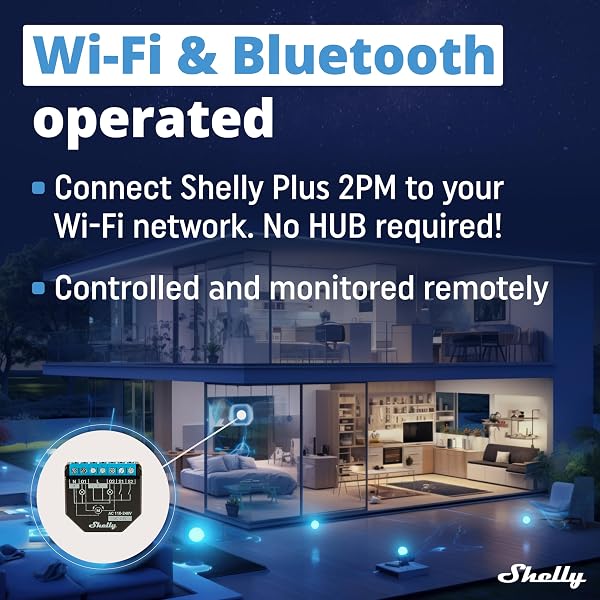 Shelly Plus 2PM, Relé WiFi & Bluetooth 2 canali, Ideale per Tende/Persiane/Tapparelle o due punti luce separati, No Hub Richiesto, integrazioni smart con Google e Alexa, Monitoraggio consumi, 2 pezzi - 2