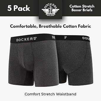 DOCKERS Mens Boxer Briefs for Men, 5 Pack Cotton Stretch Tagless Underwear