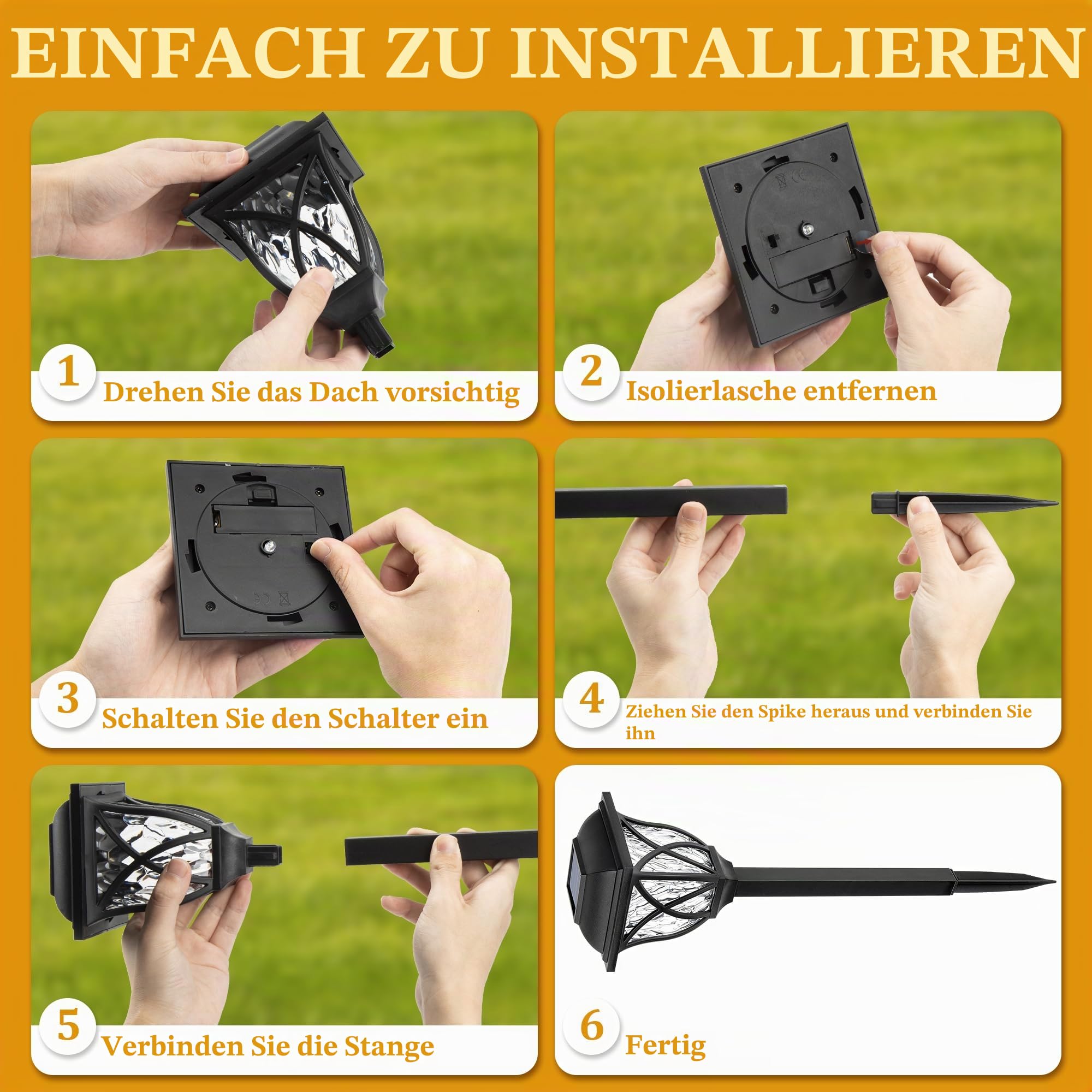 GIGALUMI Solarlampen für außen, 6 Stück LED Solar Gartenleuchten, Warmweiß
