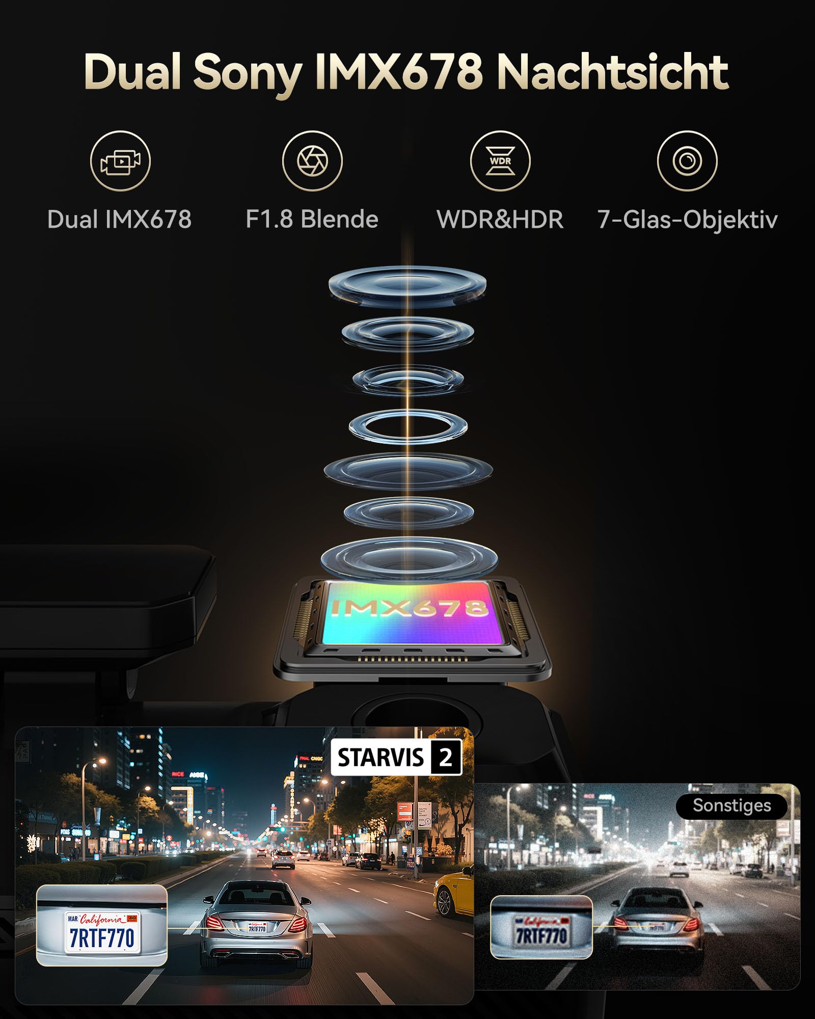 REDTIGER Dual 4K Dashcam Auto mit 128 GB eMMC, STARVIS 2 IMX678 Dash Cam | Vorne Hinten mit Dual-HDR, Sprachsteuerung, 4-Zoll-Touchscreen, Integriertem 5,8-GHz-WLAN,GPS, HDR-Nachtsicht (F77 V1)