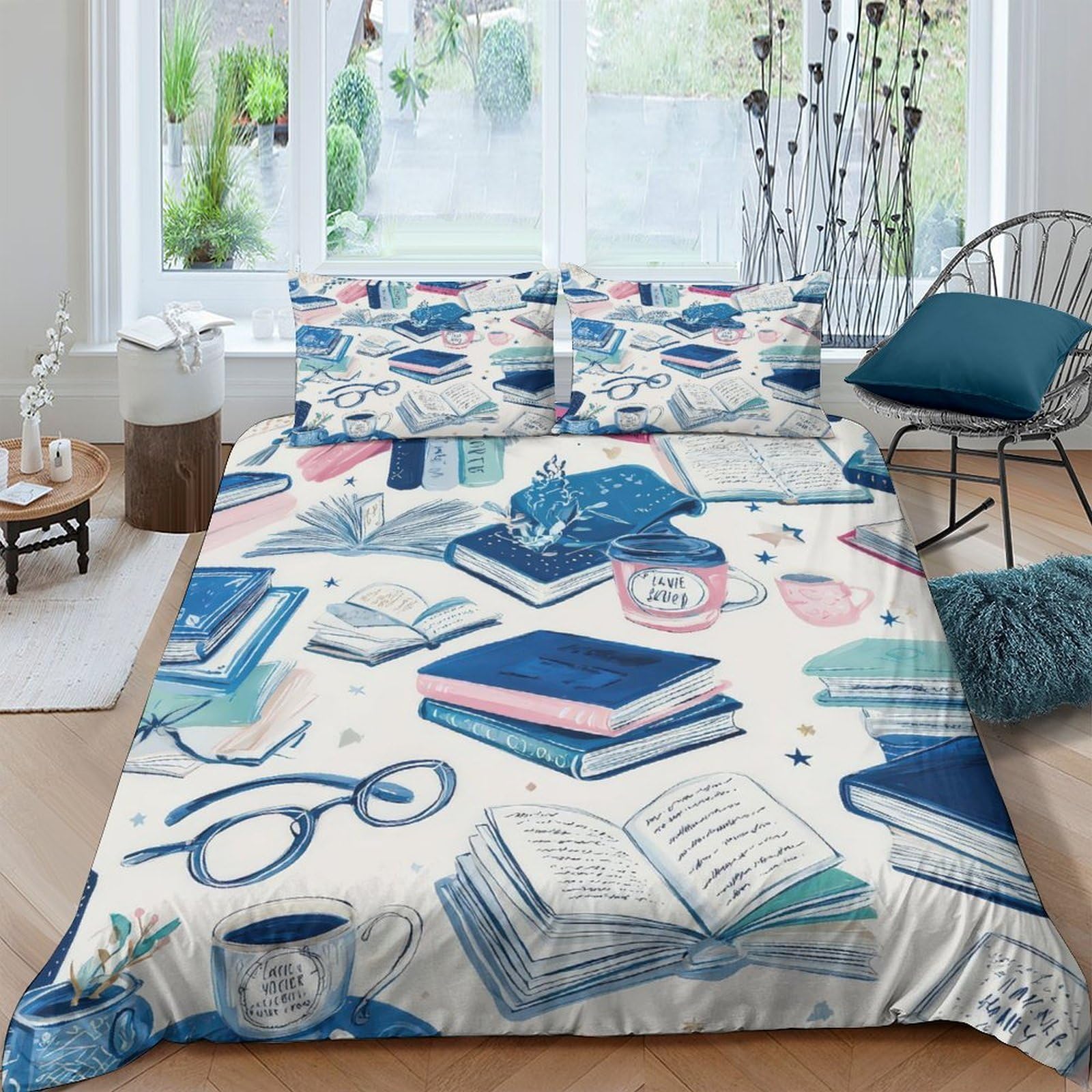 Housse de couette livres 3D 135x200cm, le cadeau d'anniversaire idéal pour lecteur