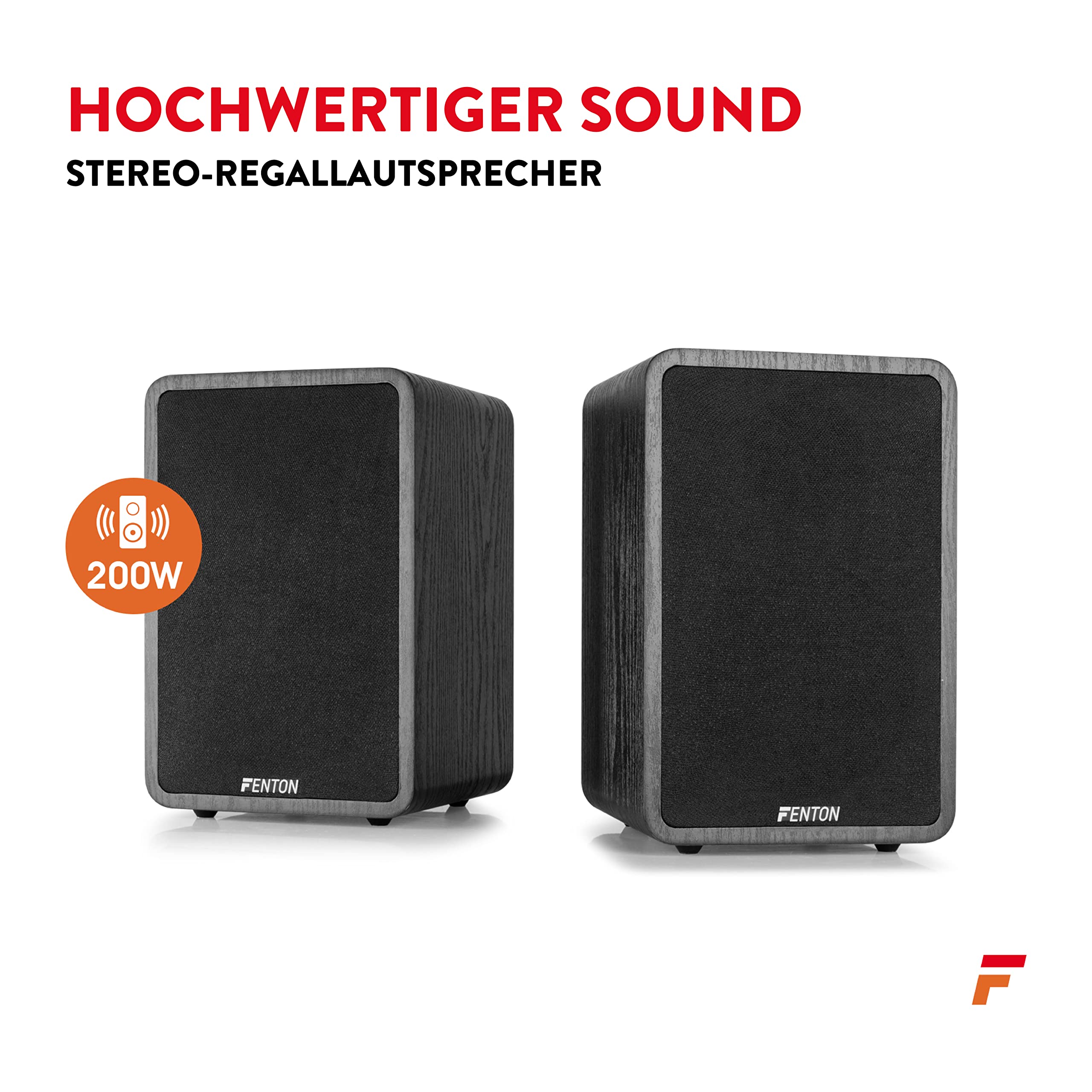 Fenton SHFB65 HiFi Lautsprecher, Regallautsprecher 6,5 Zoll, 200 Watt Kompaktlautsprecher, rutschfeste Gummifüße, Schraubklemmen, Lautsprecherset, Stereo Boxen