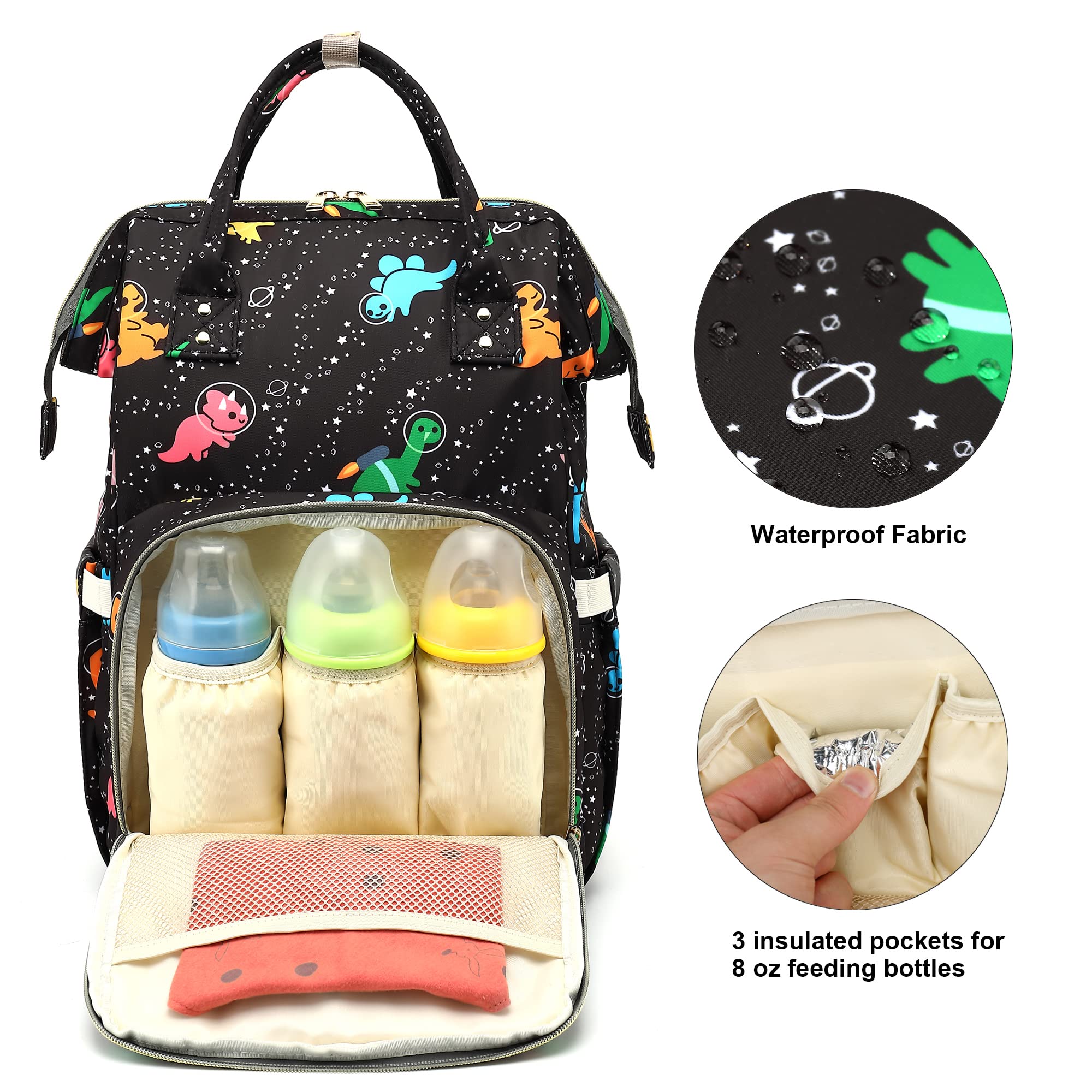 Xunteny Baby Changing Bag Backpack for Moms Girls Boys Women Waterproof Large Maternity Nappy Diaper Bags (Dinosaur) - Image 2
