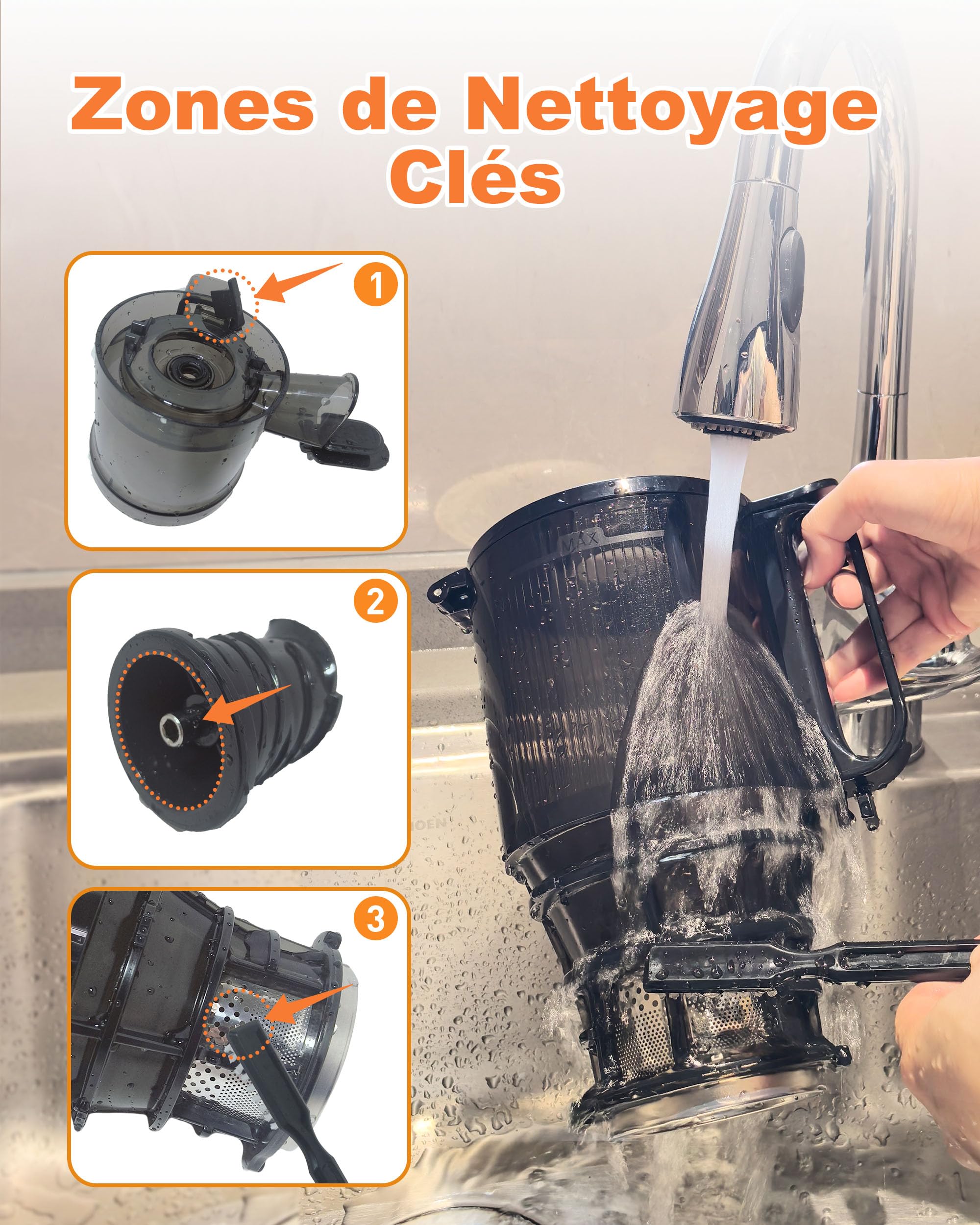 Charmline Extracteur de Jus de Fruits et Légumes avec Goulotte d'Alimentation de 130mm, Facile à nettoyer, Grande capacité de 1,8 L