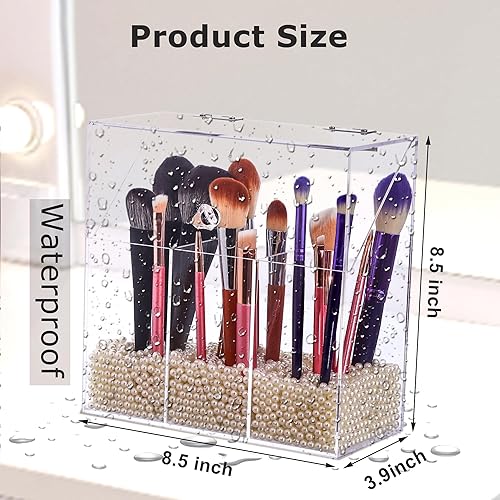 Miniatura 5 de Soporte acrílico para brochas de maquillaje con tapa, organizador de brochas de maquillaje cosmético transparente y caja de almacenamiento con
