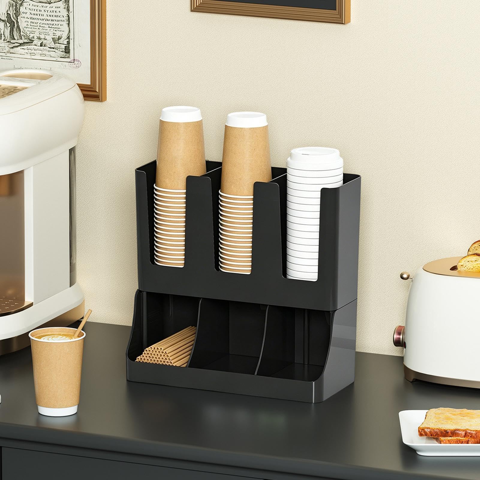 Stazione di caffè | Montaggio a parete di grande capacità, organizer per stazioni del caffè per bancone, per cialde, pacchetti di tè, condimenti, sciroppo, casa, cucina, armadio, dispensa, tavolo da