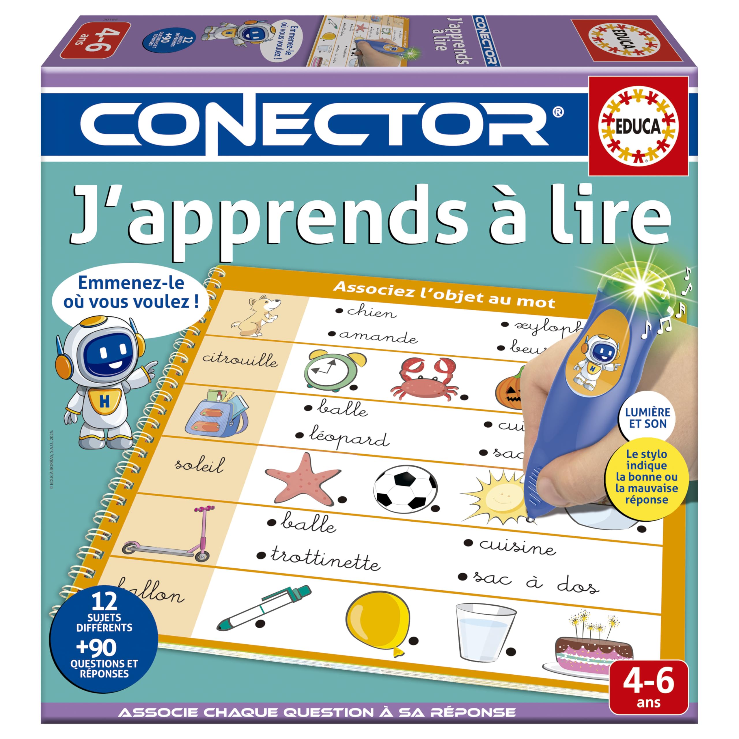 Educa - Conector I Learn to Read | Educational game with More than 90 Questions and Answers. 12 different themes in Book and Pencil Format with Light and Sound. Recommended for Ages 4 and Up (20168)