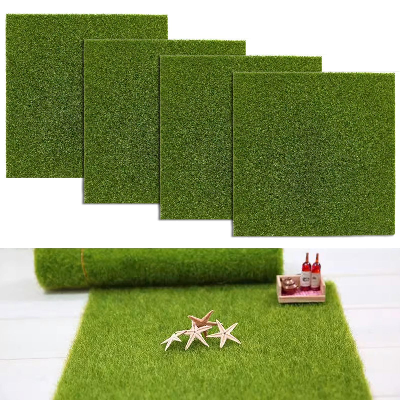 Elepl 6 Pezzi Prato in Miniatura 15 * 15cm Erba Finta con 10 Pietra di Muschio Erba Artificiale in Miniatura Realistico Tappetino in Erba Artificiale