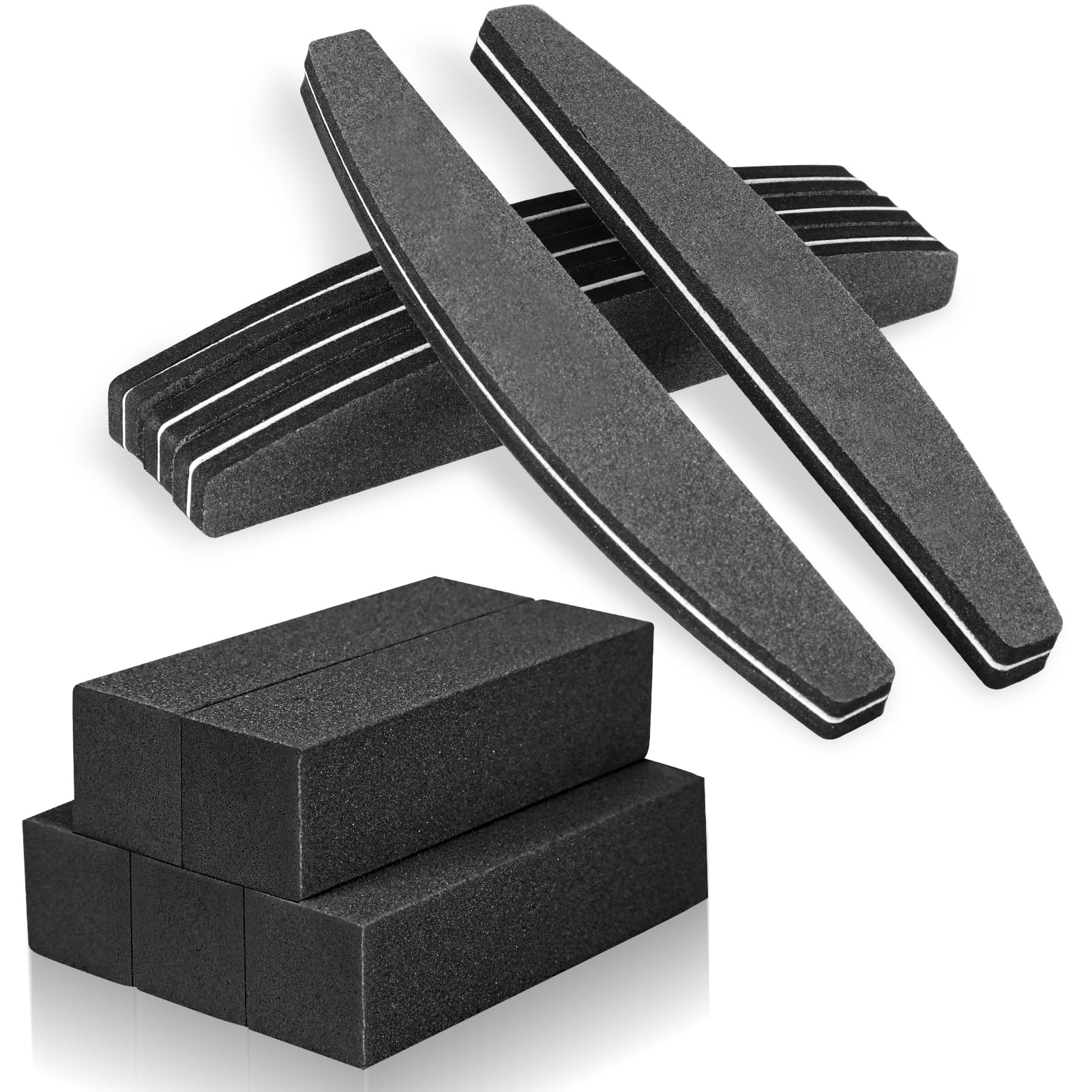 Xinstroe 10 Stück Nagelfeilen Buffer, Doppelseitige 100/180, Nagel Block Weiß Polierblock, schwarz