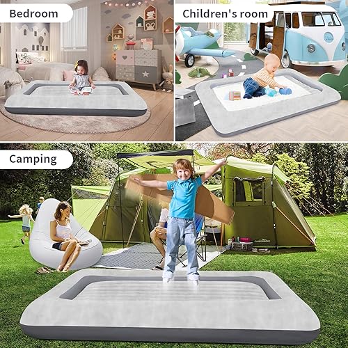 Miniatura 6 de EQURROY Colchón de aire para niños colchón de aire portátil rápido para niños, superficie con felpa suave y cómoda, ideal para sala de estar,