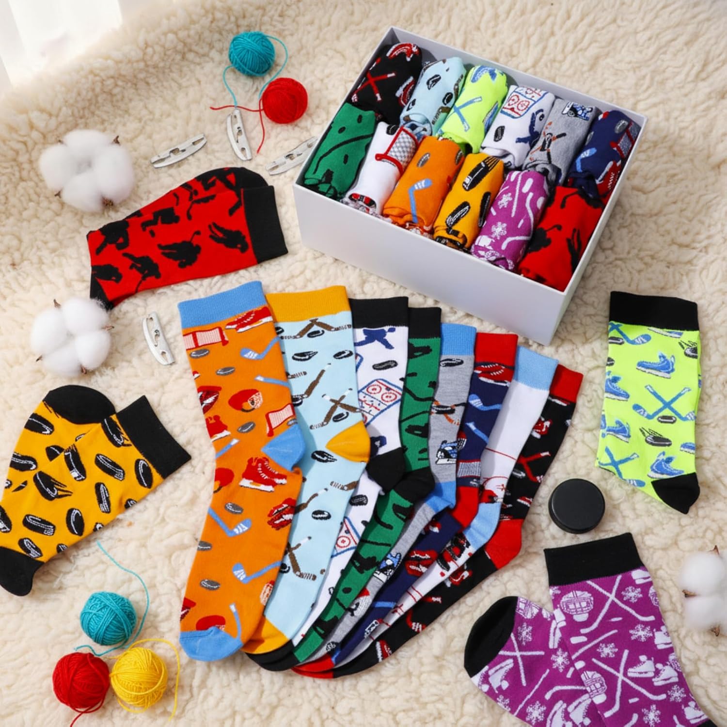 Wesiti 12 Pairs Funny Men's Hockey Socks Gift for Men Women Sports Fans and Players Novelty Cotton Athletic Crew Socks Birthday Winter Gift for Ice Hockey Lovers Valentine's Present - Image 2