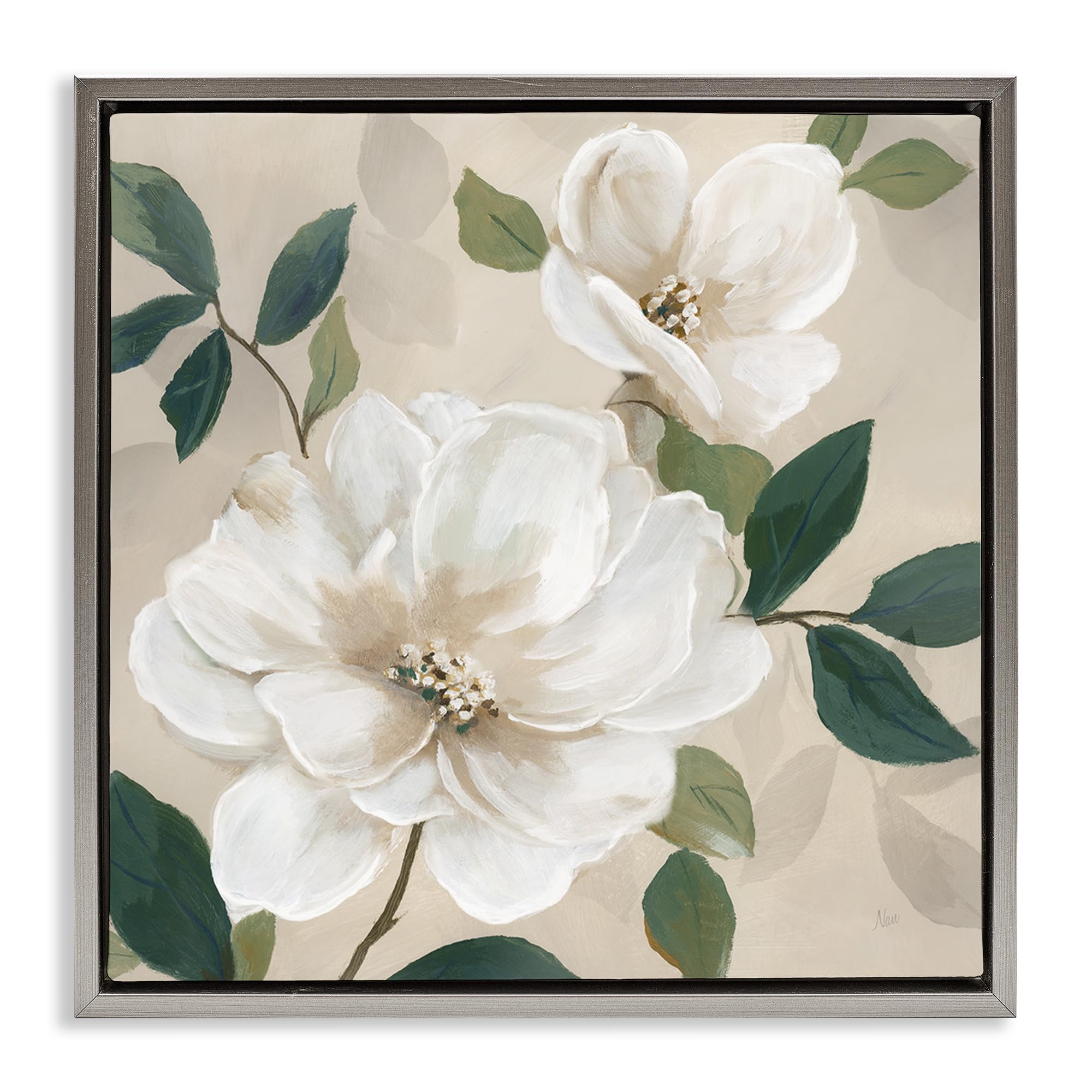 'Serene White Magnolia Study'| Floating Frame Canvas Art