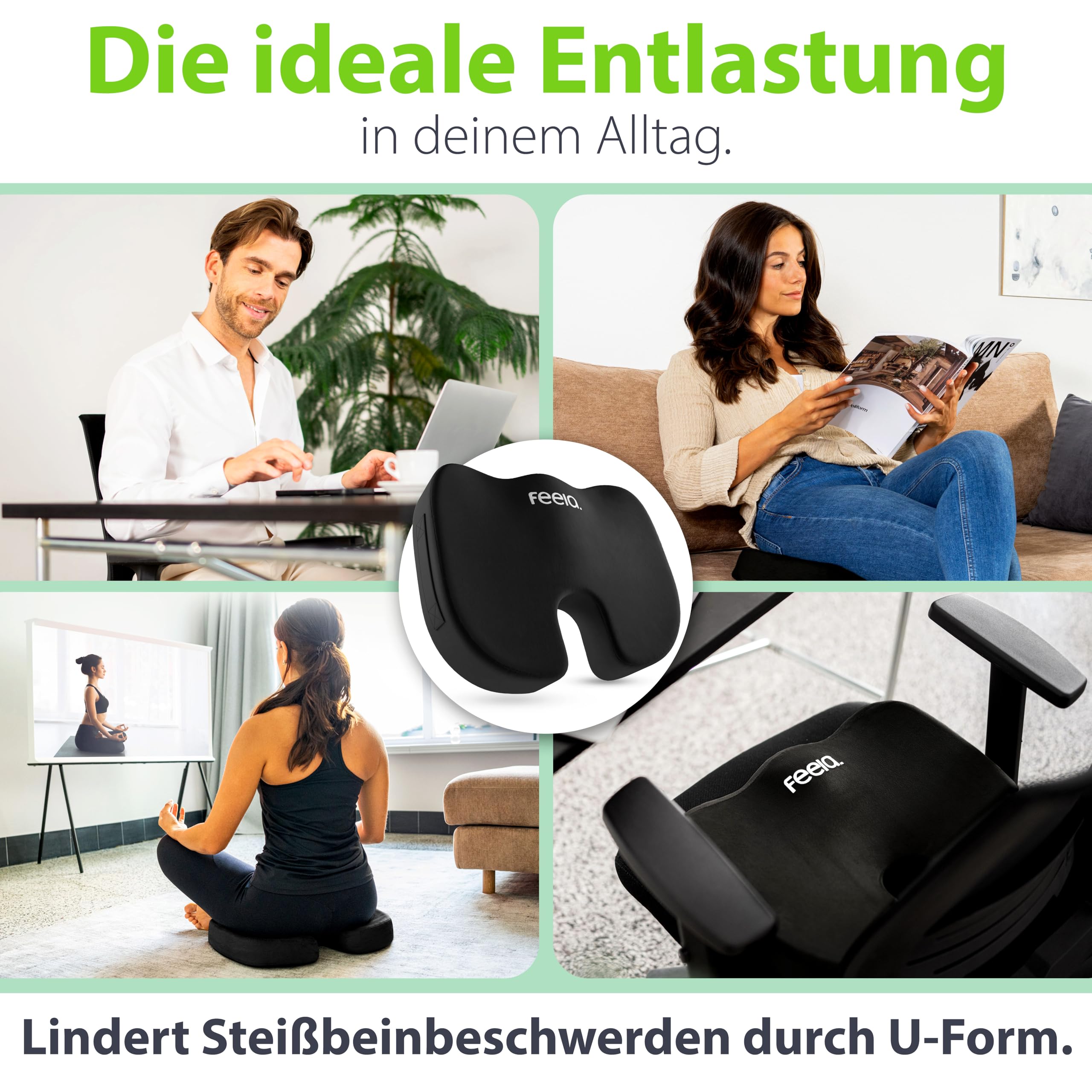 feela. Orthopädisches Sitzkissen 3 Härtegrade TESTSIEGER Ergonomisches Sitzkissen für Bürostuhl Auto Medium