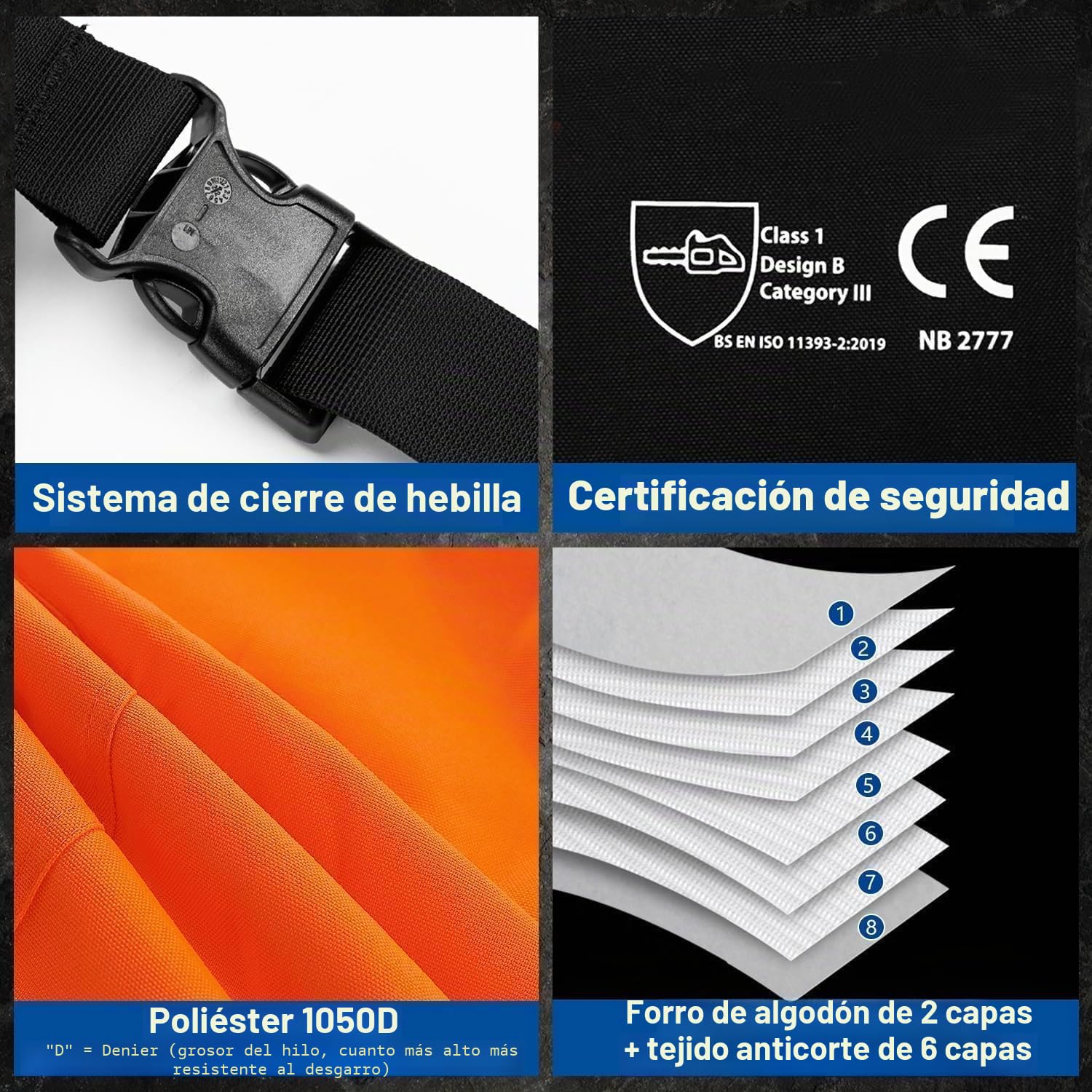 Universales Chaps de seguridad para motosierra, Chaps de protección contra cortes, Chaps ajustables para motosierra, delantal de motosierra con protección contra cortes para hombres/mujeres