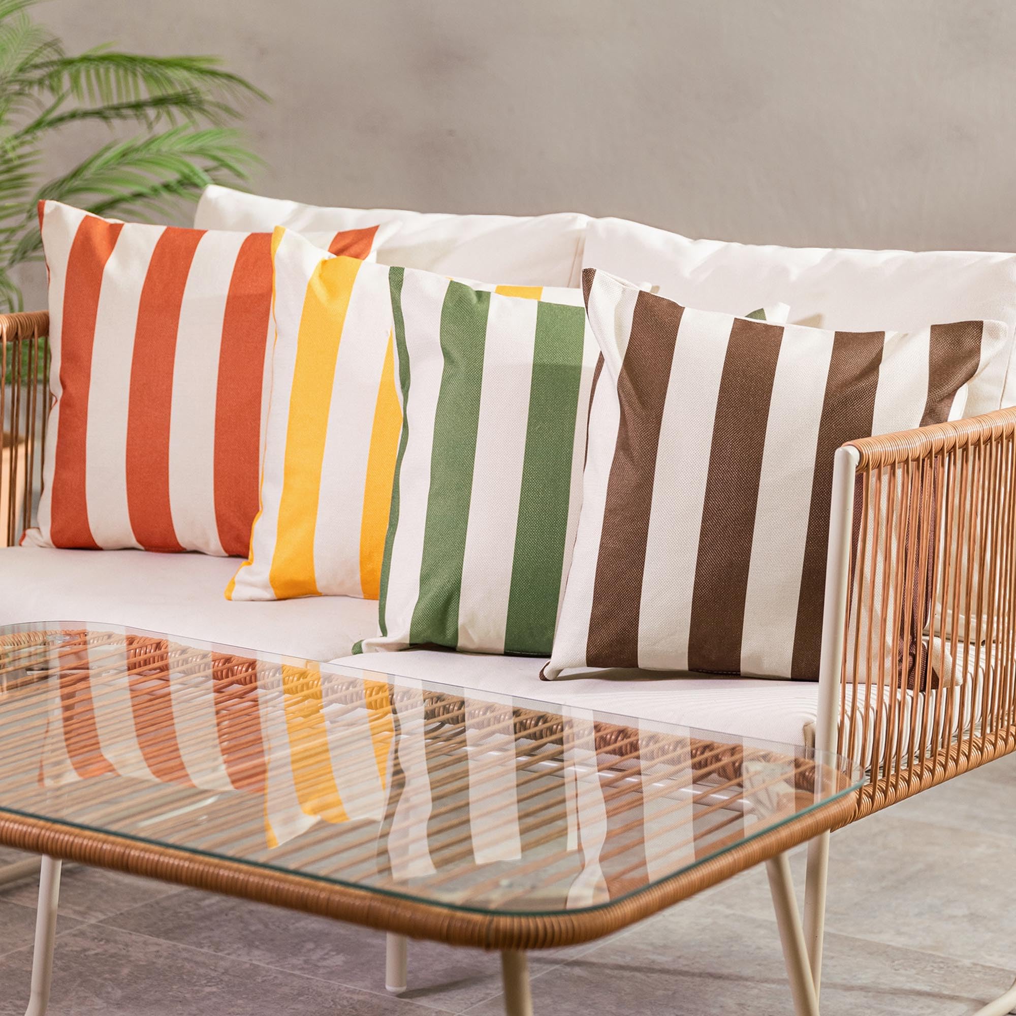 icon Cuscini da Esterno, Collezione A Strisce, Marrone, Set da 4, Resistente All'acqua, 43cm x 43cm, Cuscino Divano con Imbottitura Fibra Inclusa, Cuscini Esterno, Gardino, Terrazza