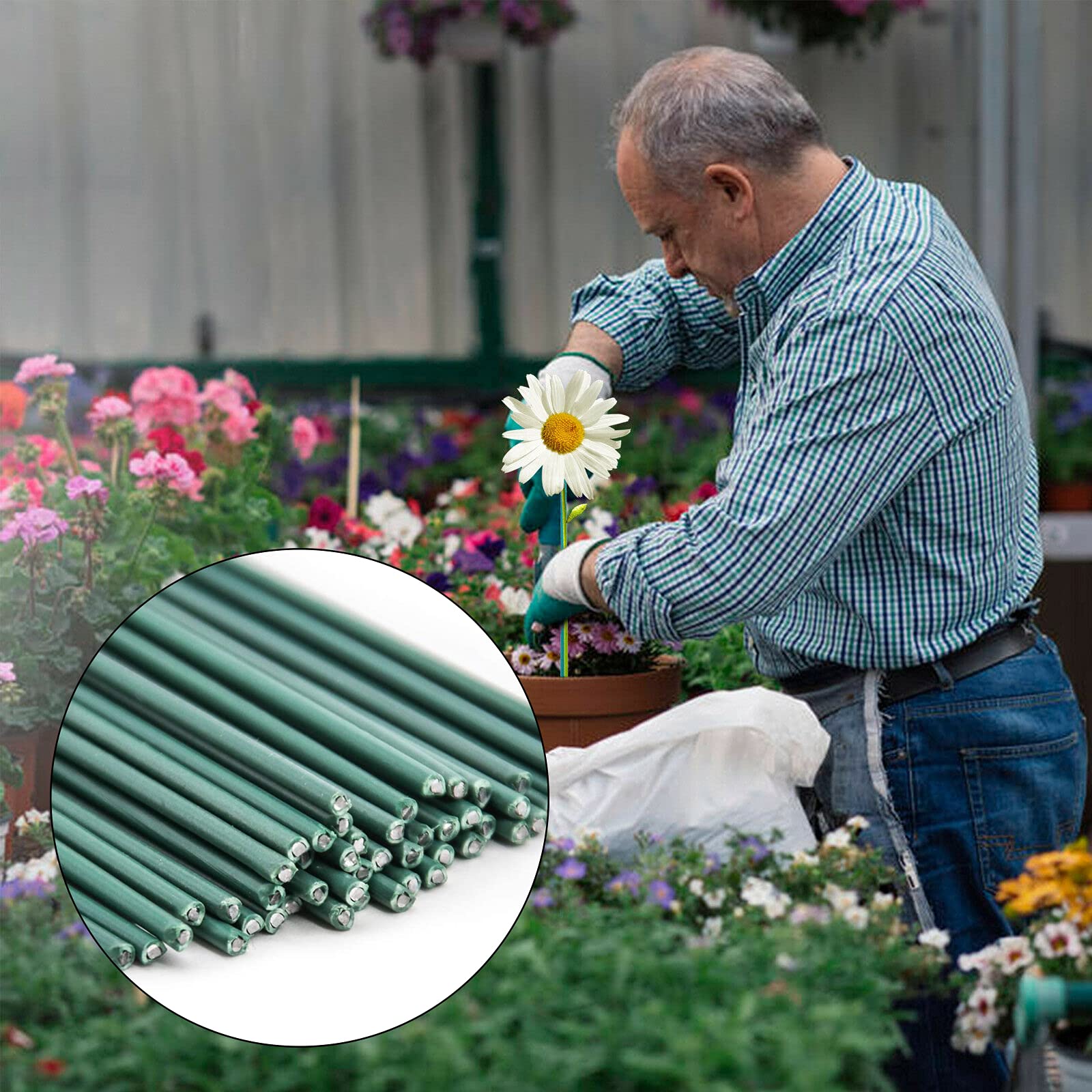 Lot De 50 Tuteurs De Plantes Verts Avec 100 Clips De Support Pour Plantes Pour La Maison Ou Le Jardin40cm