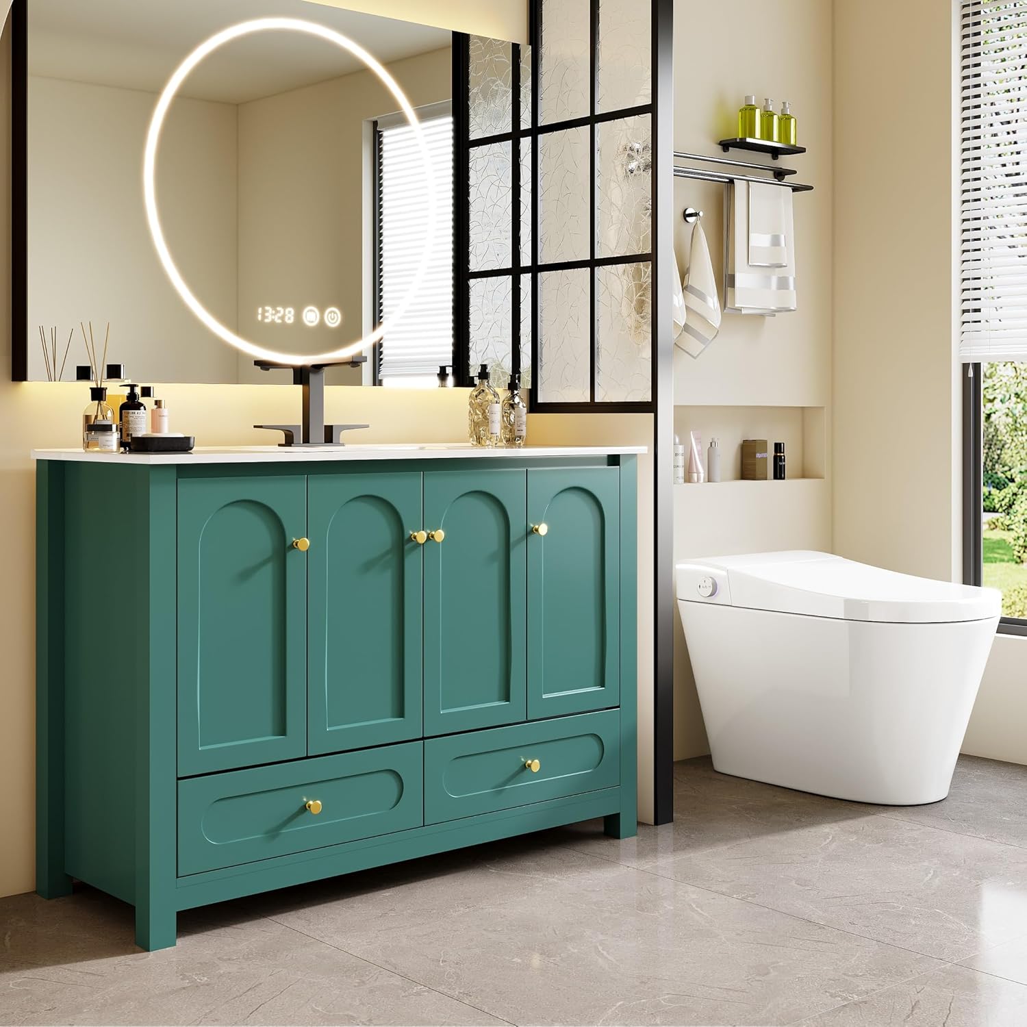 48" Bathroom Vanity, Bathroom Storage Cabinet with 4 Soft Close Doors and 2 Drawers, Freestanding Bathroom Vanities with Sink, Green