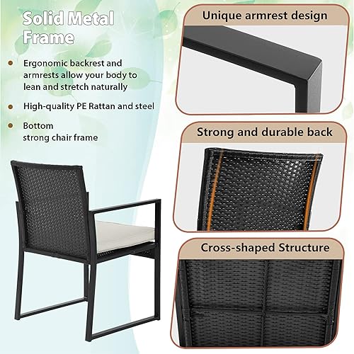 Vista 84 de FDW - Juego de muebles de mimbre de 3 piezas, sillas de ratán modernas con mesa auxiliar, resistentes a la intemperie, para exterior, patio, porche