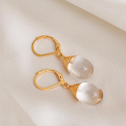 Miniatura 47 de Gempires - Aretes colgantes de piedras preciosas naturales para mujer, aretes colgantes de lágrima con cierre de palanca, hipoalergénicos chapados
