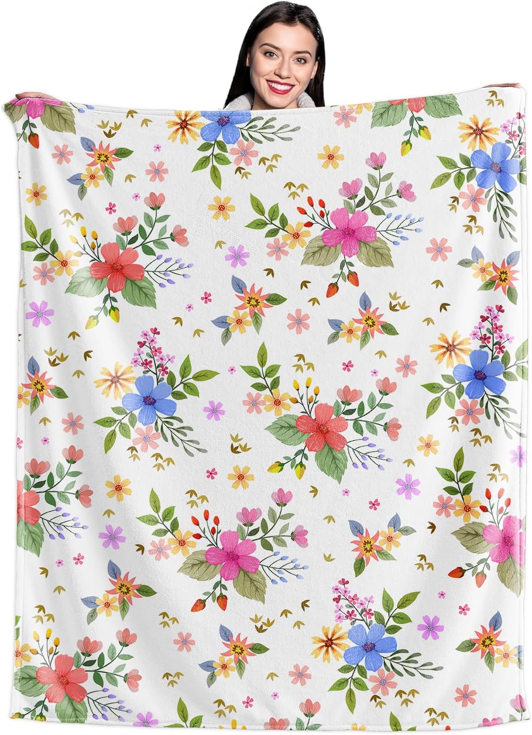 Wajade Floral Throw Blanket Birthday Gift for Women Mom Girls Flowers Blanket Watercolor Flannel Blanket Wildflower Printed Throw for Couch Sofa Bed Chair 50"x60" - Image 9