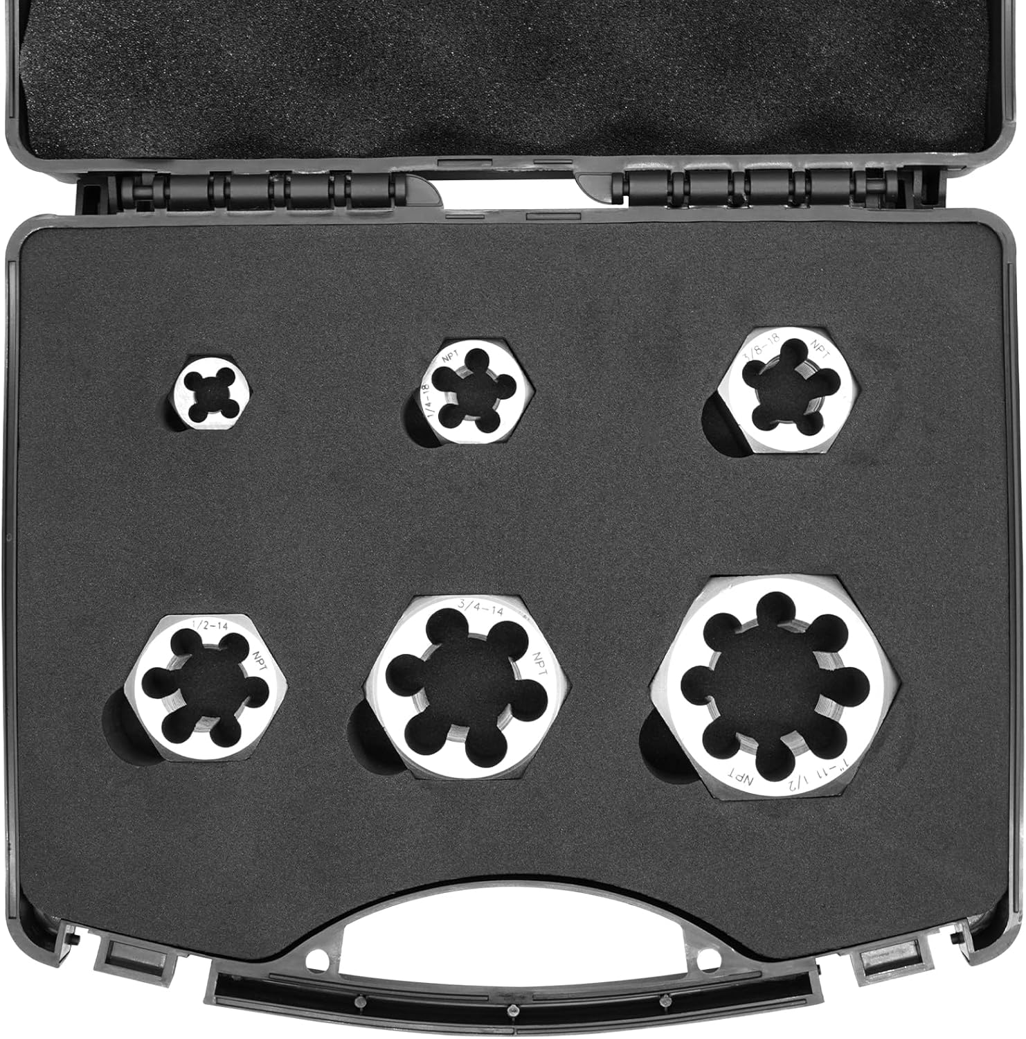 NPT Pipe Die Set 6 Piece Die Set Carbon Steel 1/8"-27 1/4"-18 3/8"-18 1/2"-14 3/4"-14 1"-11 1/2