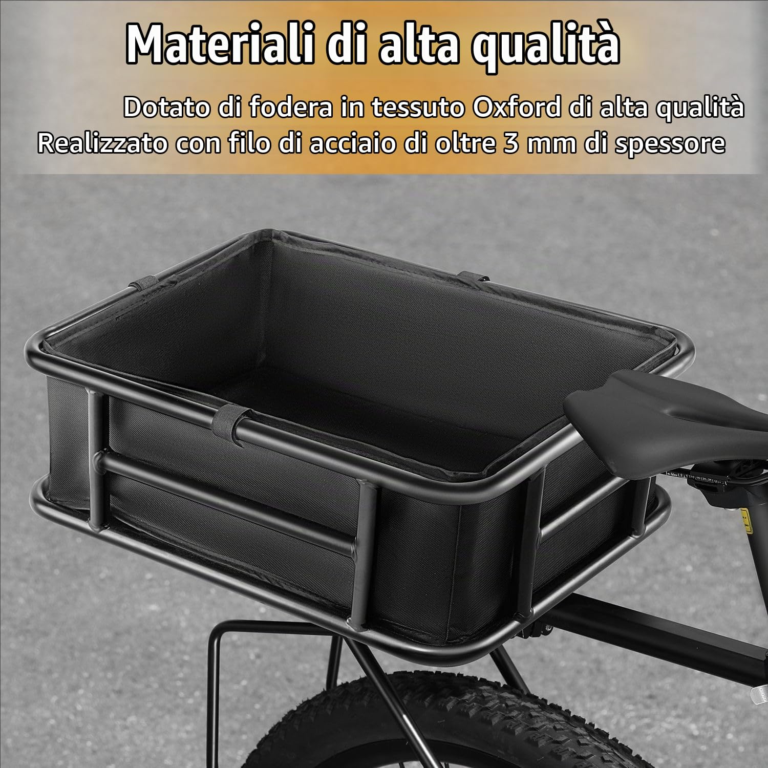 Cestino Bici Posteriore,45x33x15,5cm,Ad Alta Capacità,Compatibile Con La Maggior Parte Delle Biciclette e Delle Biciclette Elettriche.Ideale Per Pendolarismo,Spesa e Trasporto Di Animali Domestici.