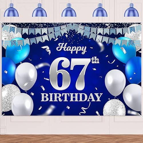 Vista 218 de Cartel de feliz cumpleaños número 31, globos azul marino, bandera de confeti a rayas, puntos de luz, saludos a 31 años, decoración temática