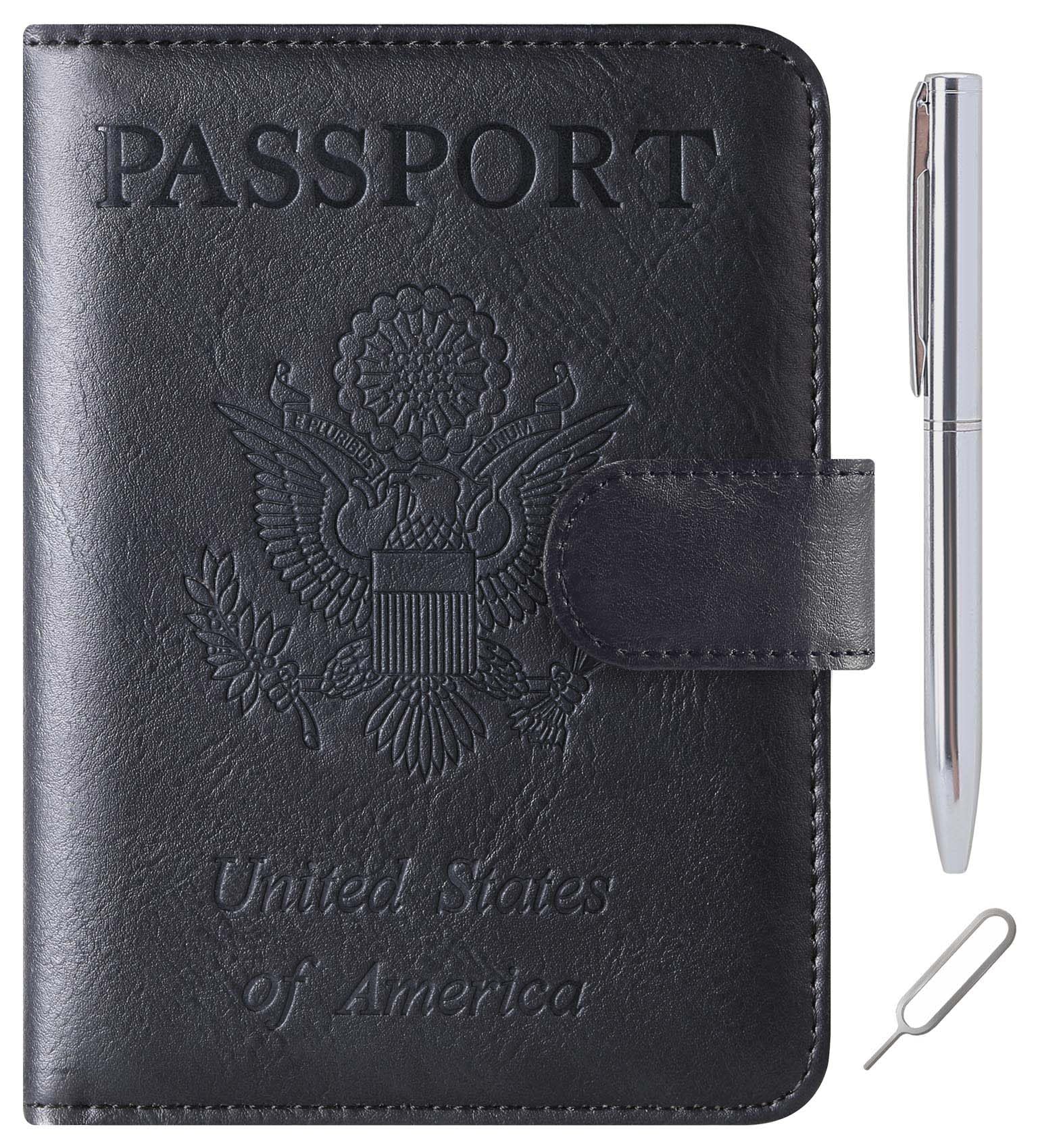 Passport Holder Cover Wallet Travel Essentials Leather Rfid Blocking Case Vacation Luggage Must Haves Travel Accessories for Men Women (120#Black)