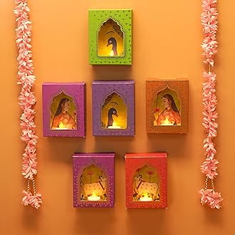 Deep Dwar Diwali Jharokha Lamps Set of 06 with LED Diyas | Festive Decor | Wall Decor | Traditional Jharokha Box | DIY Craft | Perfect for Diwali Decorations & Balcony (Set of 06)
