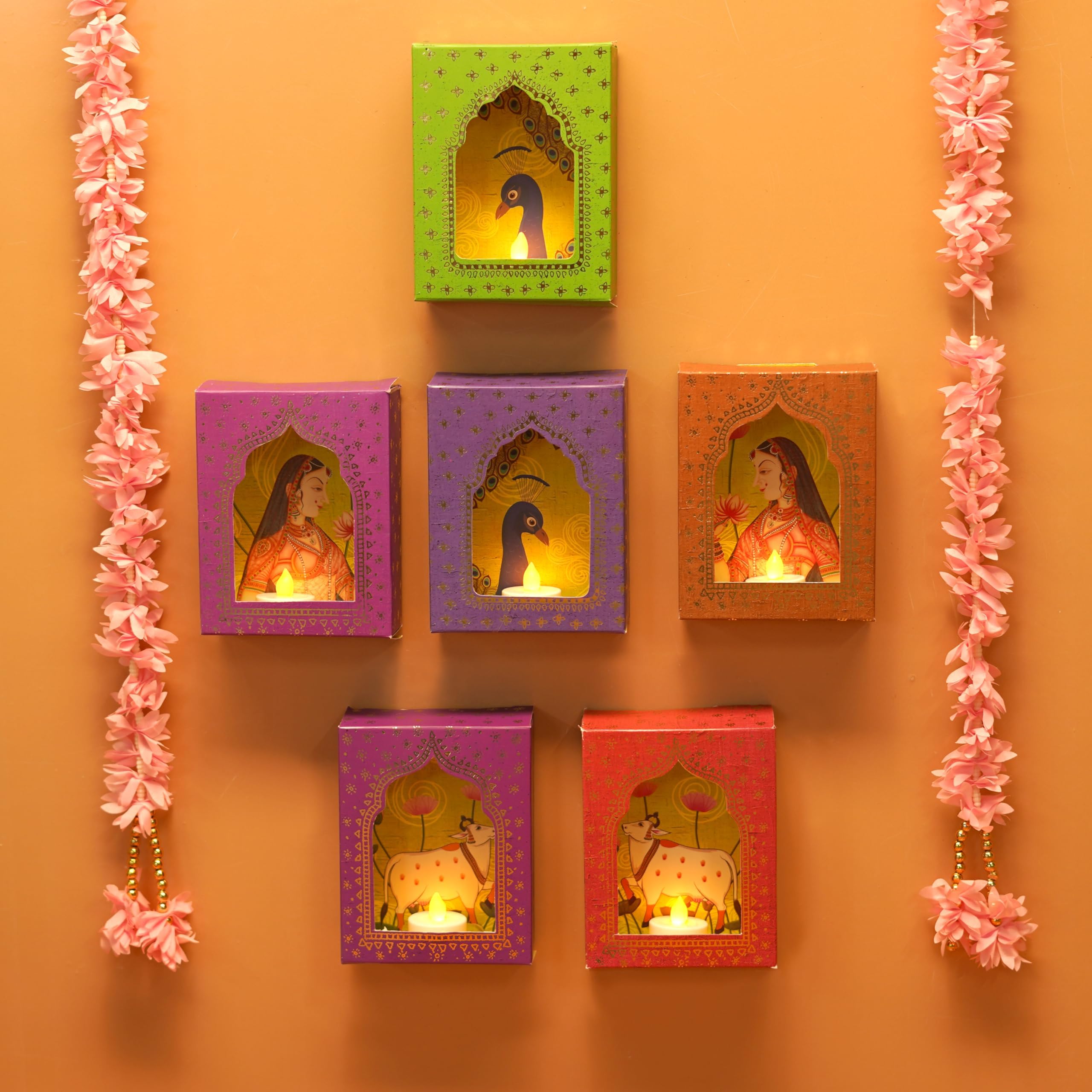 Deep Dwar Diwali Jharokha Lamps Set of 06 with LED Diyas | Festive Decor | Wall Decor | Traditional Jharokha Box | DIY Craft | Perfect for Diwali Decorations & Balcony (Set of 06)