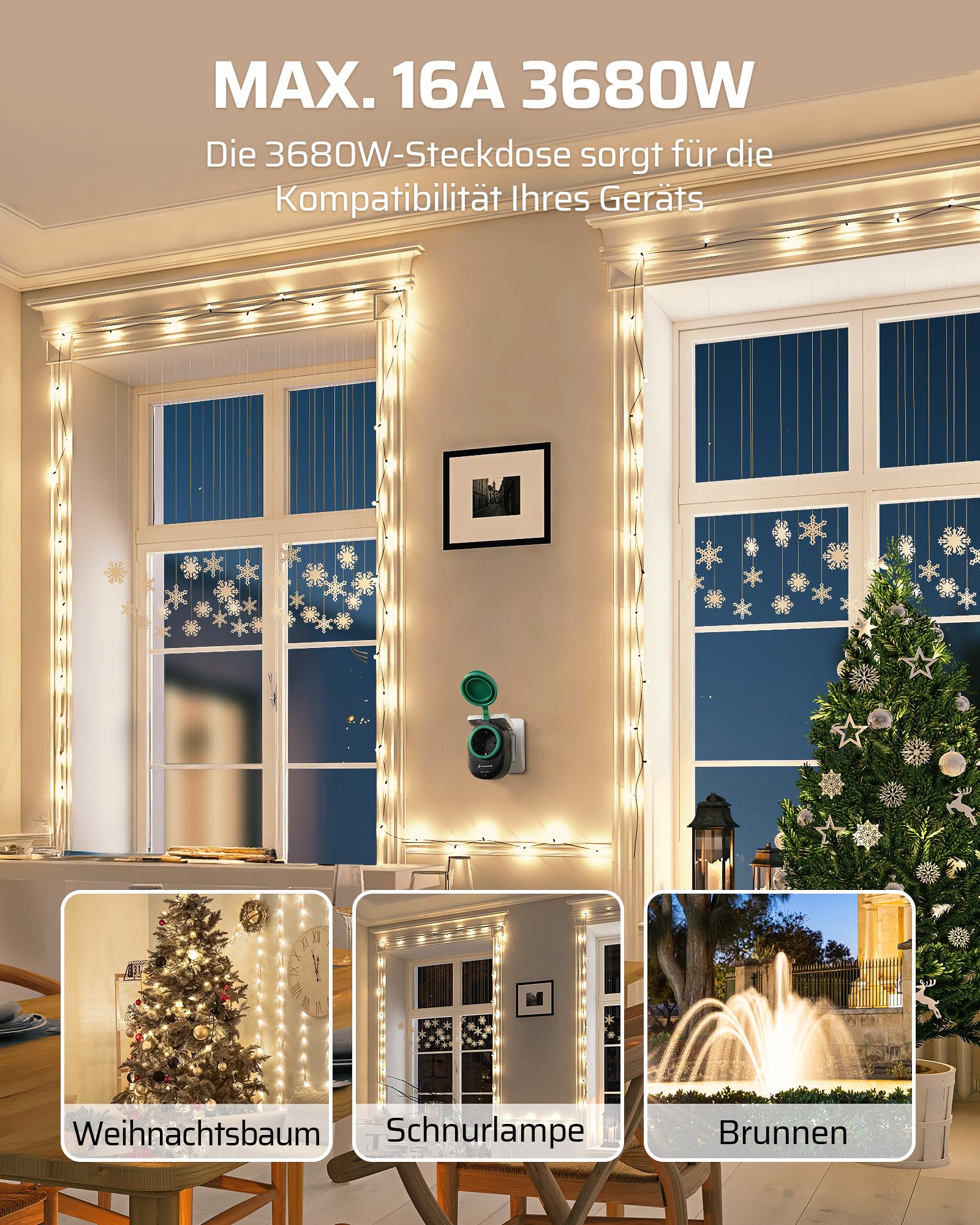 DEWENWILS Prese radio con telecomando esterno, 16 A, 3680 W, IP44, 2 prese, decorazione festiva, portata 30 m, programmabile, impermeabile