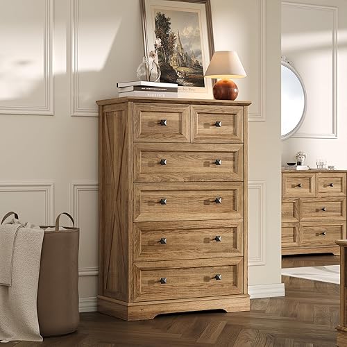 Farmhouse 6 Drawers Dresser Chests for Bedroom, Rustic 6 Chest