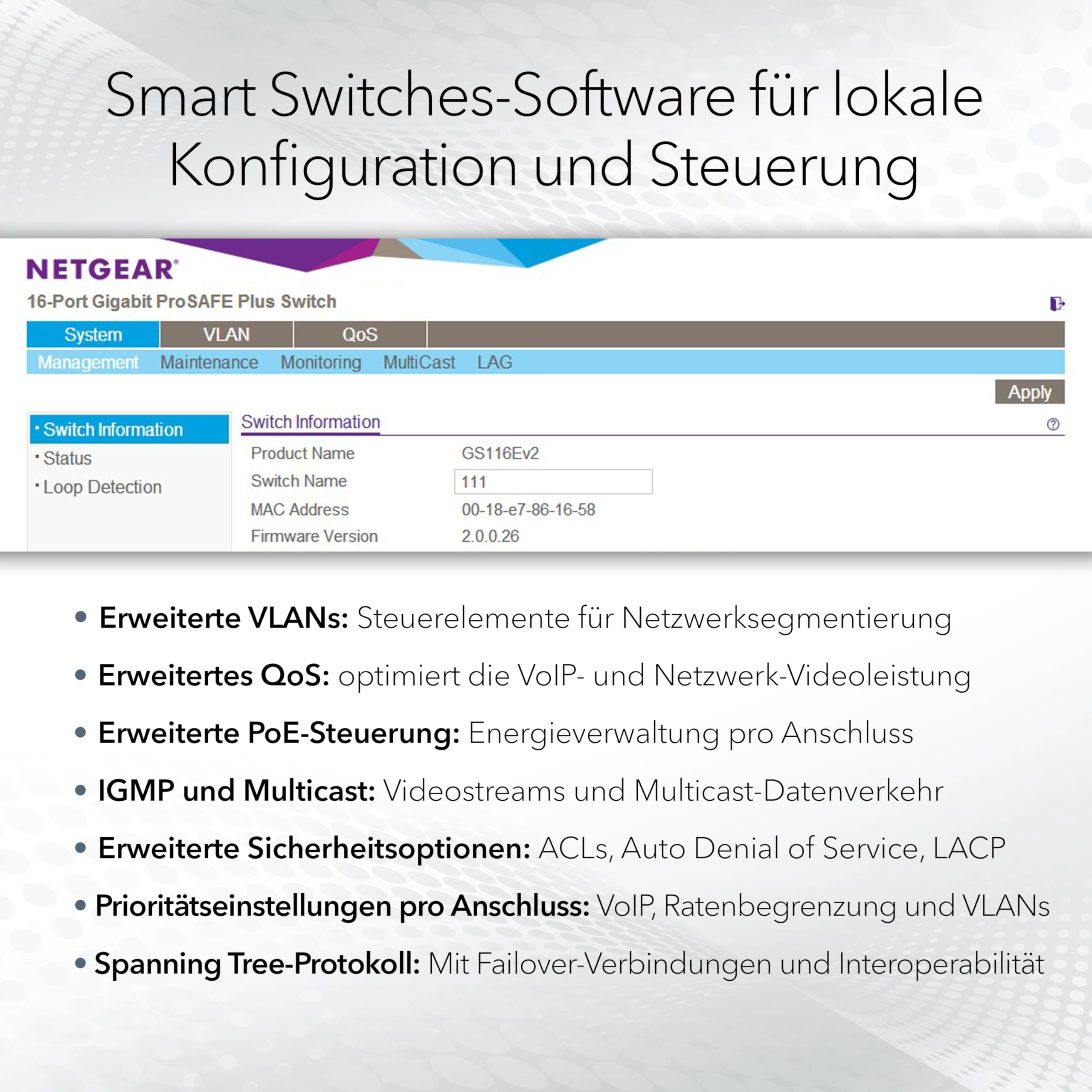 NETGEAR PoE Switch 24 Port (GS724TP V3), Gigabit PoE+ Smart Managed Switch 19 Zoll, 24x PoE+ 190W, 2X 1G-SFP, Desktop oder Rack-Montage, ProSAFE Lifetime-Garantie