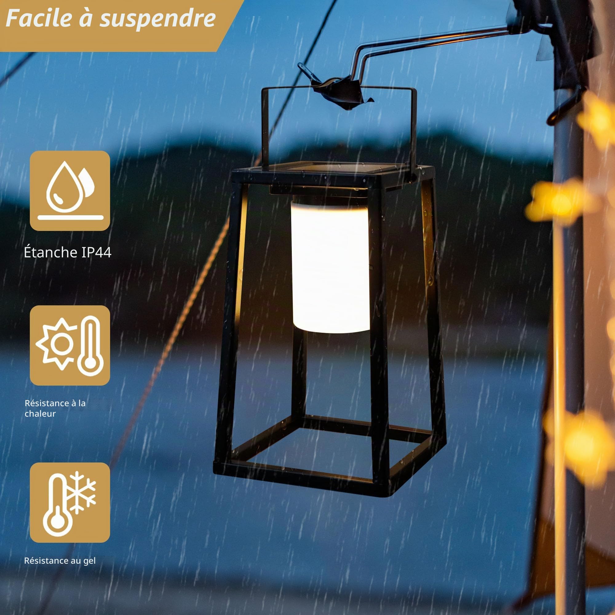 TRIROCKS Lanterne Solaire Extérieure Portable LED, Lampe de Table à Commande Tactile IP44 Étanche, Lumières Sans Fil pour Patio, Lecture, Camping, Jardin