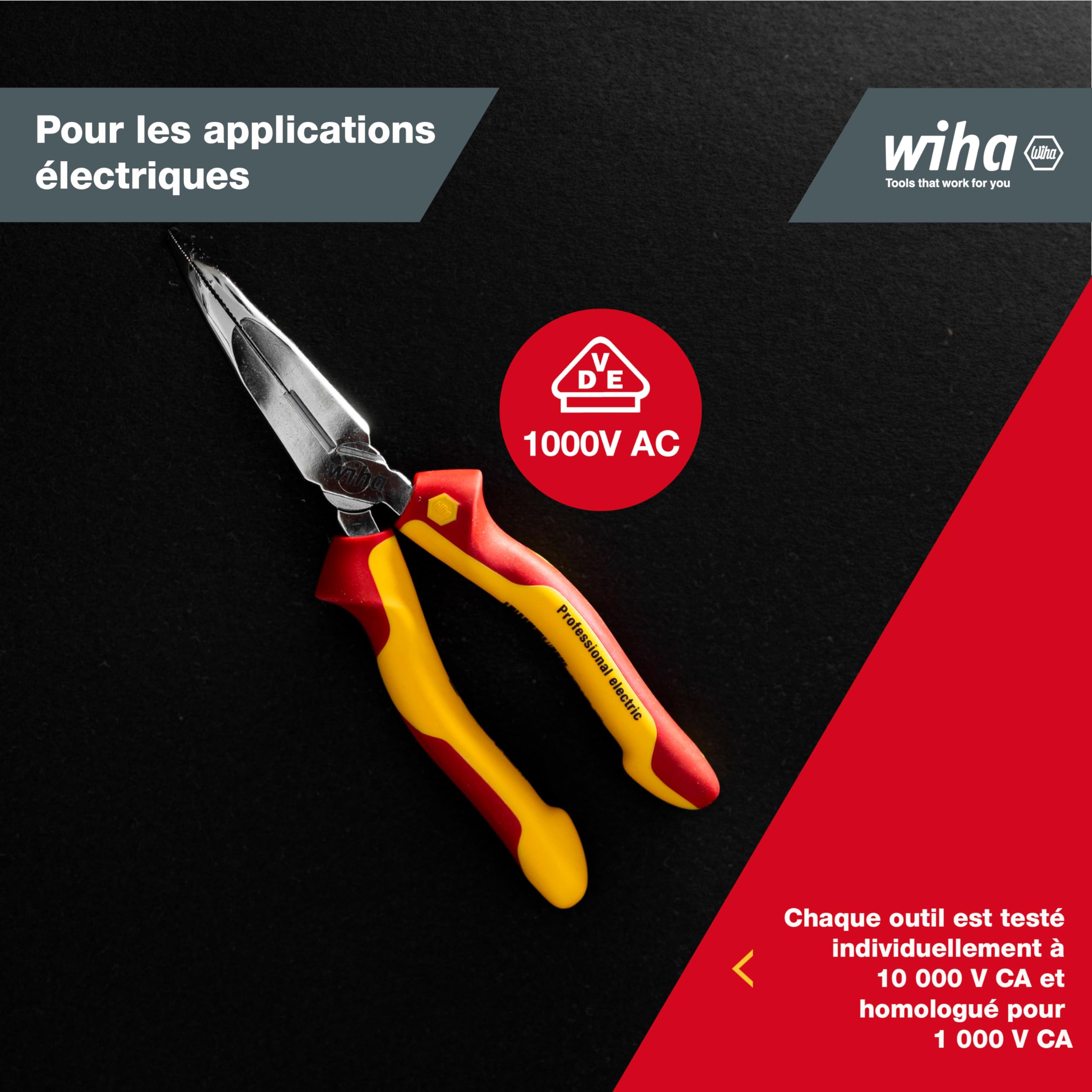 Wiha 26729 - Alicates de boca semi-redonda Professional electric Z 05 1 06 200 mm Professional electric Cod. Z05120006 Rouge