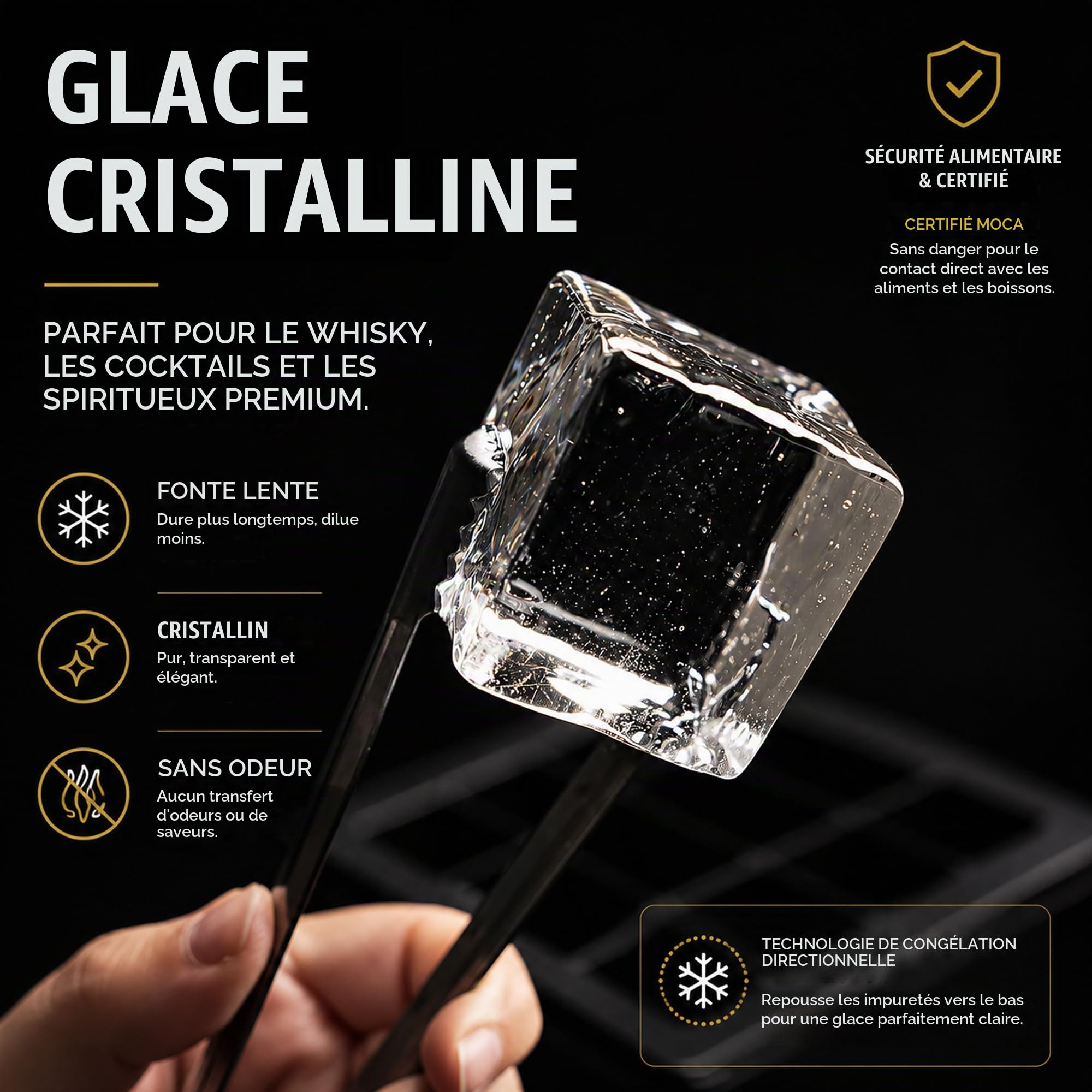 Kidia Mini Clear Ice Cube Maker – Moule à Glaçons Transparente 16 Glaçons 4×4×4 cm – Congélation Directionnelle, Silicone Alimentaire, Bac Isotherme pour Cocktails, Whisky et Mixologie