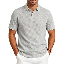 Mens Casual Polo Shirts Summer Short Sleeve Textured Polo Shirt Collared Business Tops