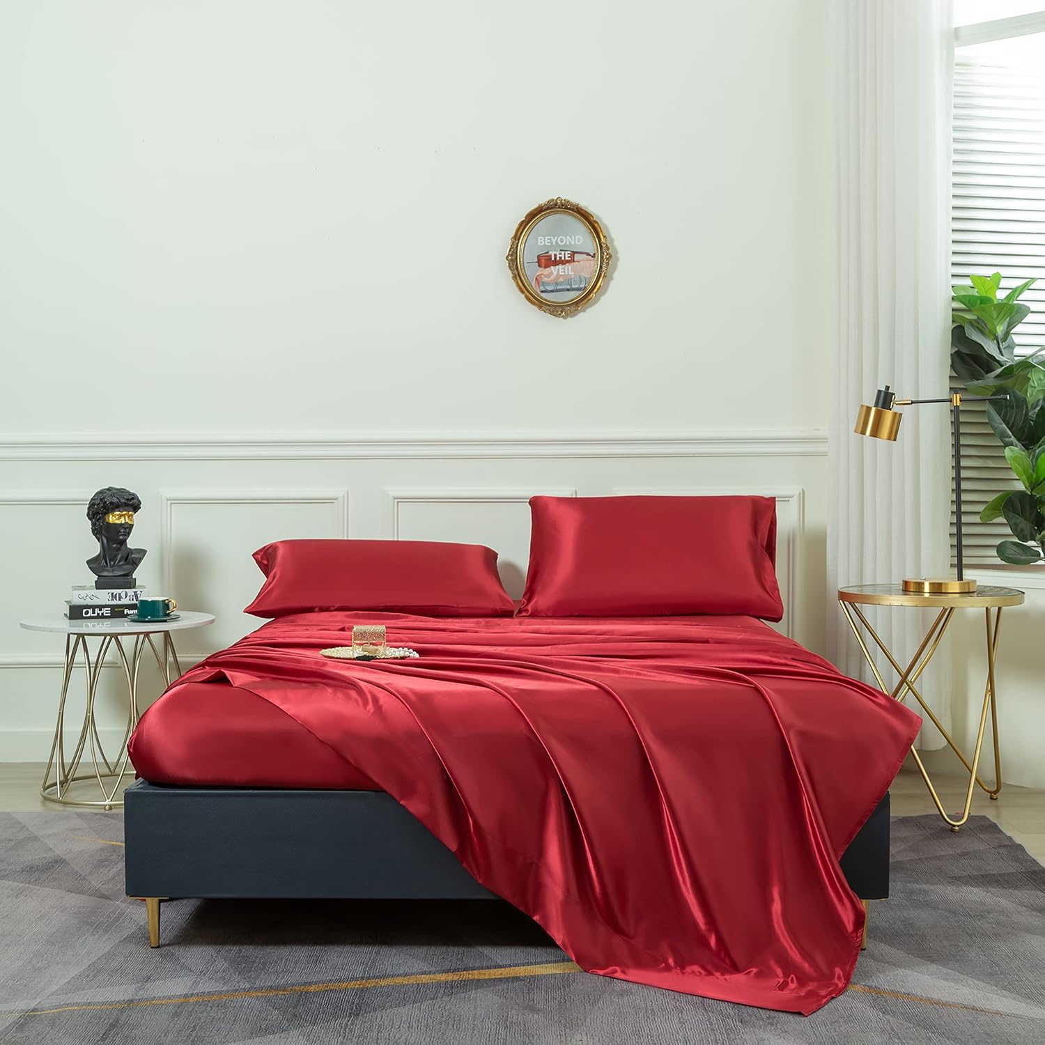 Koreyoshi 4 Pcs Satin Sheets Queen Silk Silky Super Soft