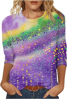 3/4 Length Sleeve Womens Tops Mardi Gras Shirt Carnival Round Neck Cute Tunic Tops New Orleans Party Tees Blouses