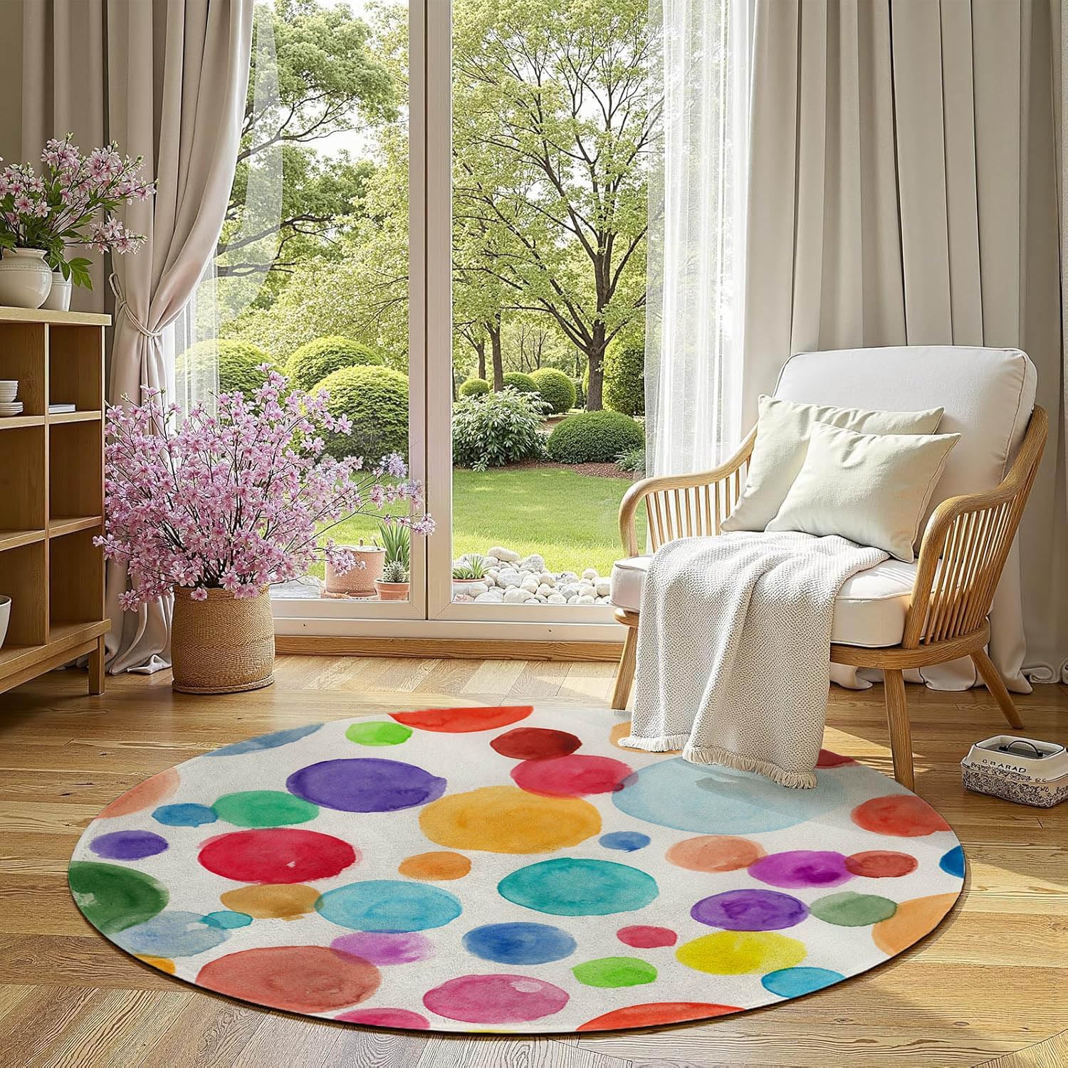 Ansouyi Colorful Non-Slip Area Rugs, Washable Rug Carpet for Living Room Home Decor Rugs for Game Room Classroom Bedroom Dining Kindergarten Room (Colorful Polka Dot, 2x3ft)