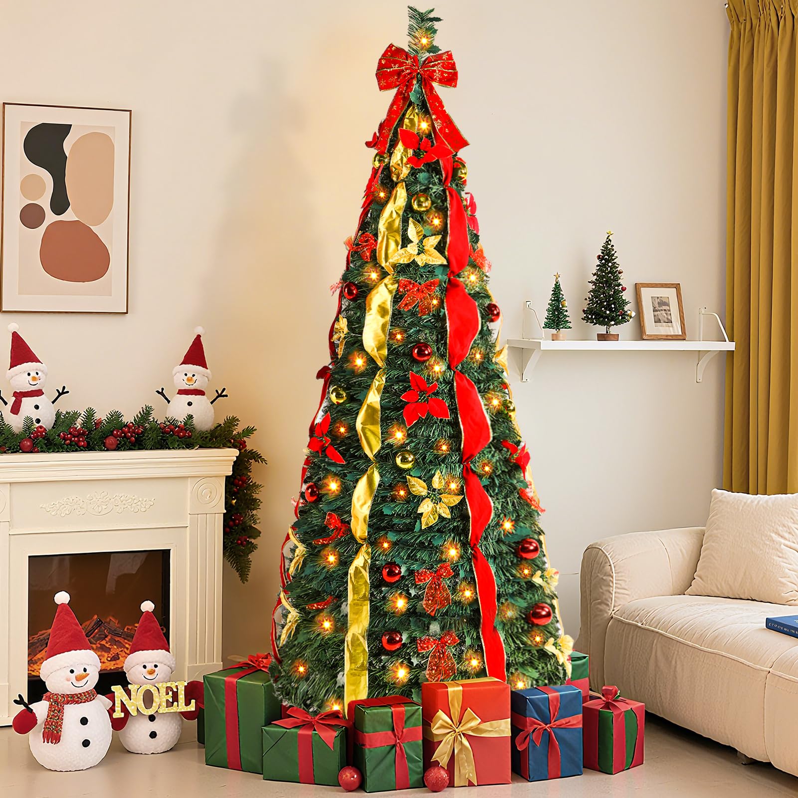 Alupssuc 7FT Pop Up Christmas Tree with Multi Lights, Pre Lit Xmas Tree